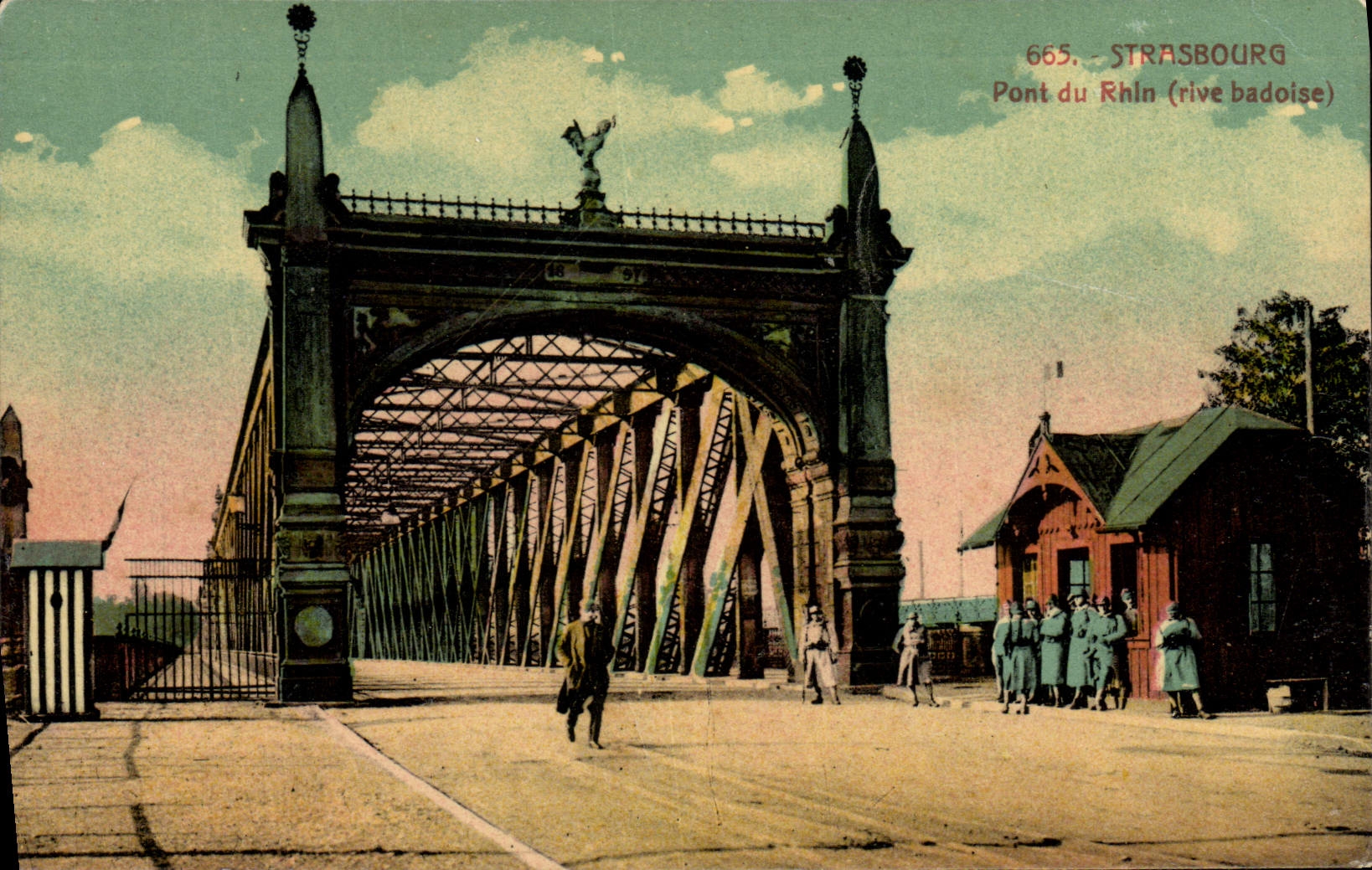 VINTAGE POSTCARD Strasbourg Pont Of the Rhine Rivets badoise Soldats