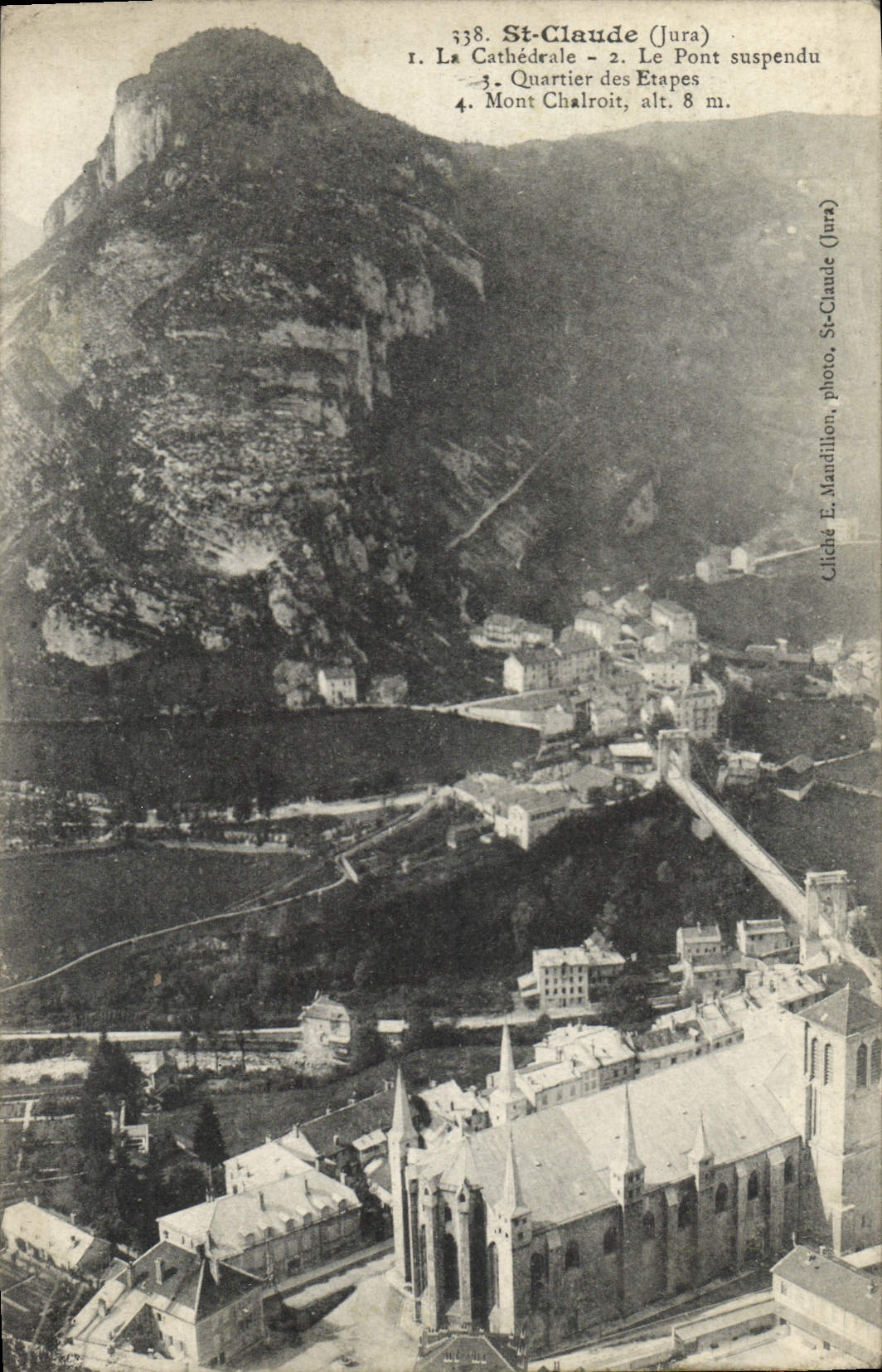 VINTAGE POSTCARD St Claude the Cathedral the Suspended bridge District of the Stages Chalroit Mount