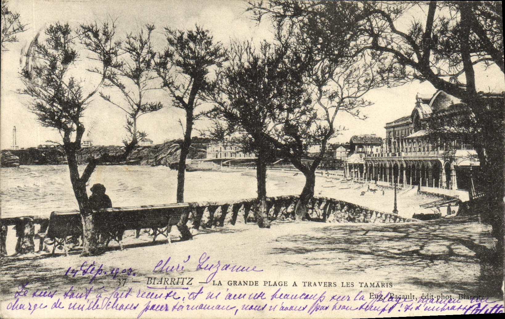 VINTAGE POSTCARD Biarritz Main beach Through Tamaris