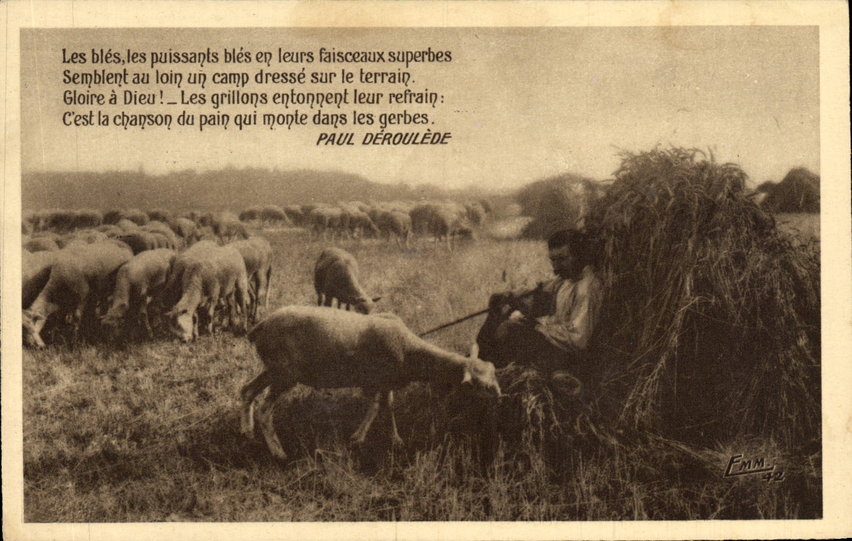 La POSTAL de la VENDIMIA los granos de gran alcance de los granos en sus vigas magníficas parece con lejos los Moutons de Paul un Deroulede del campo