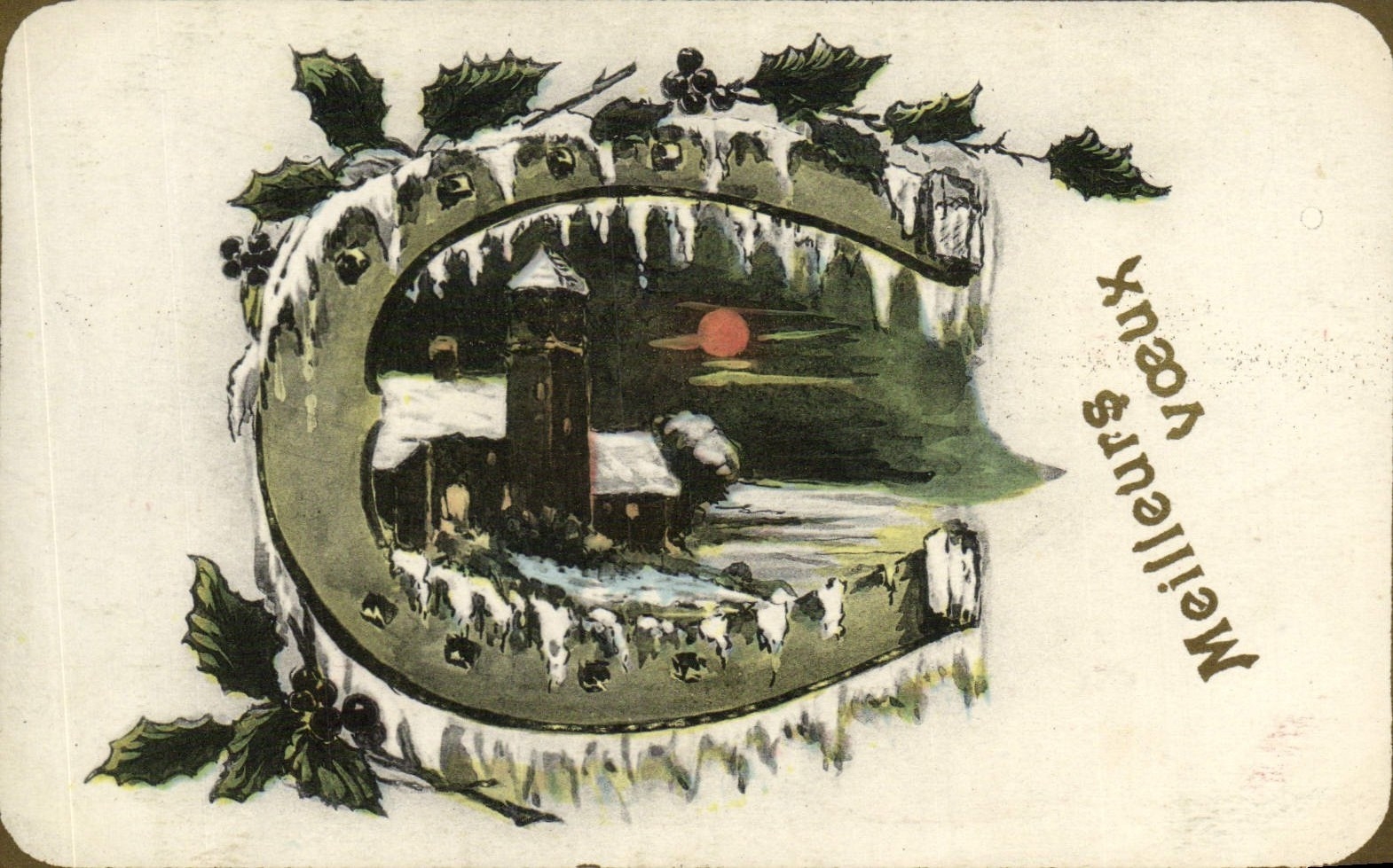 VINTAGE POSTCARD Meilleurs Wishes Horseshoe