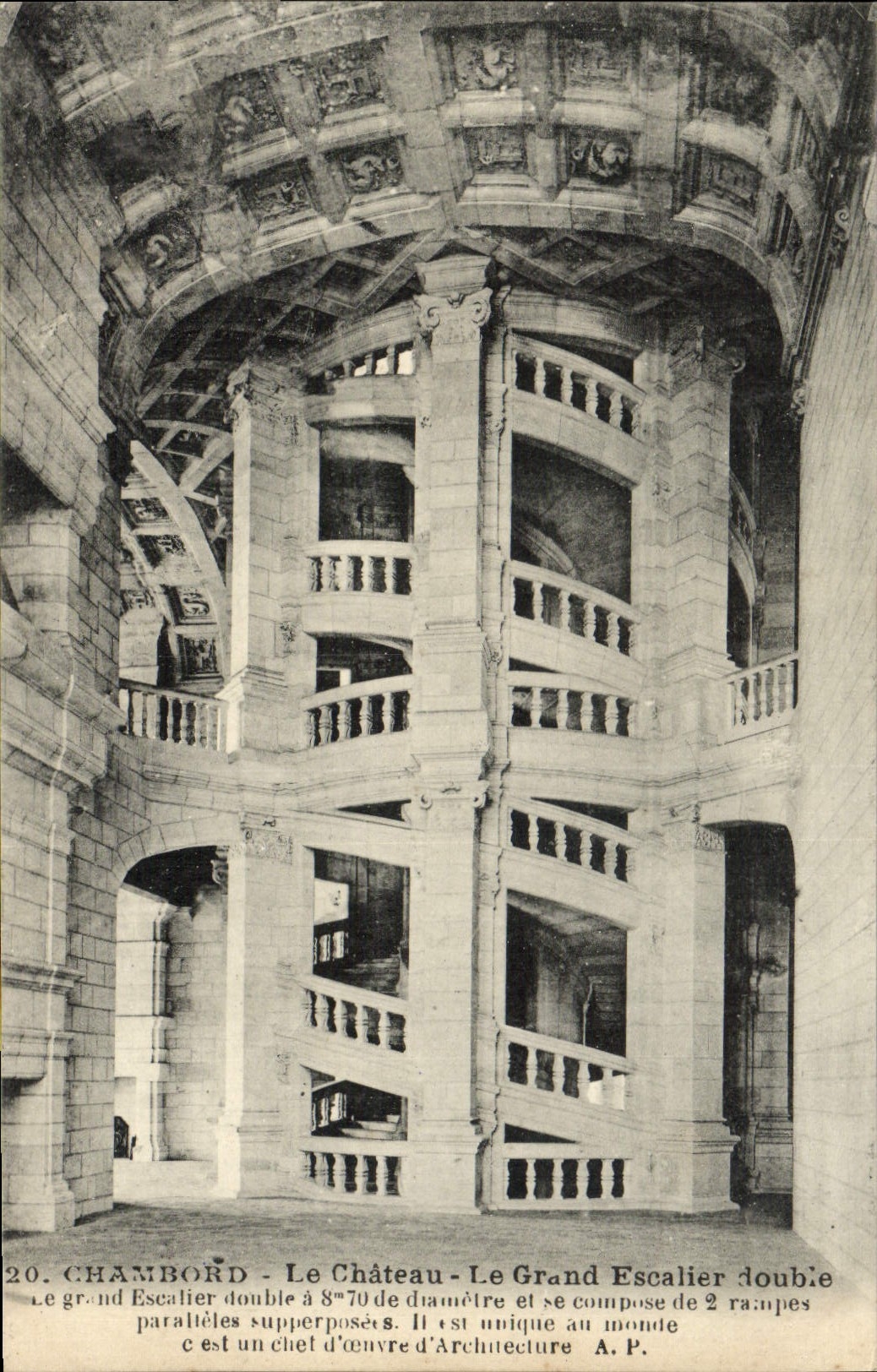 VINTAGE POSTCARD Chambord the Castle the Large Double Staircase