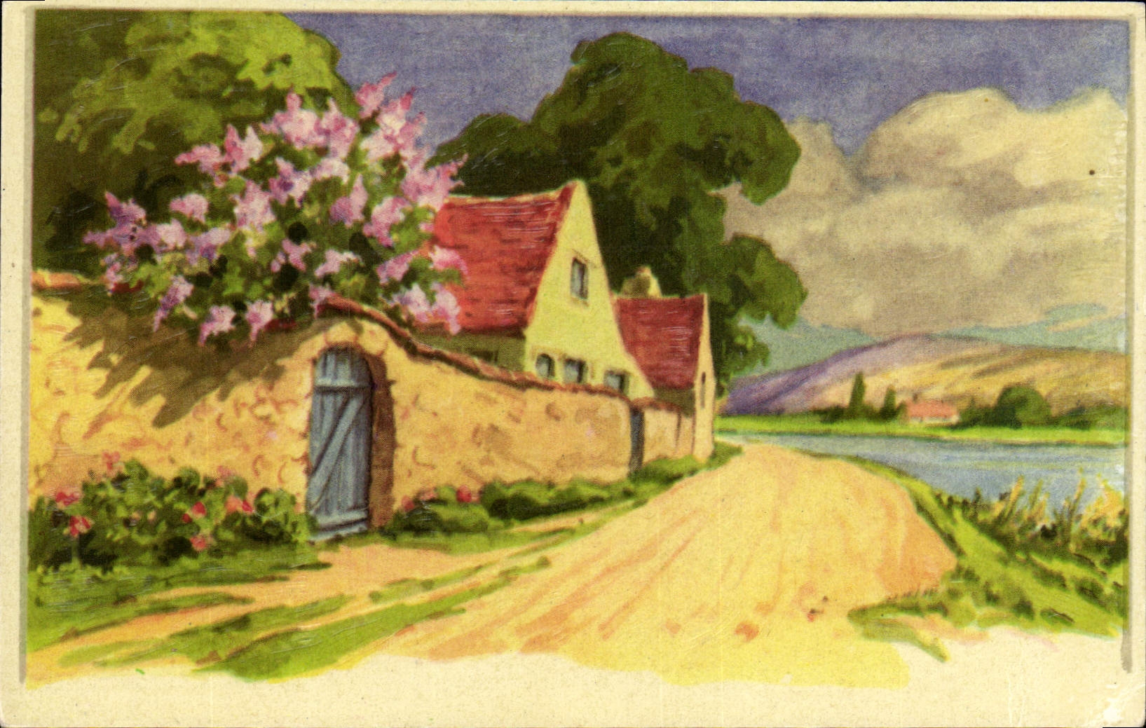 VINTAGE POSTCARD Fantasy Flowers House
