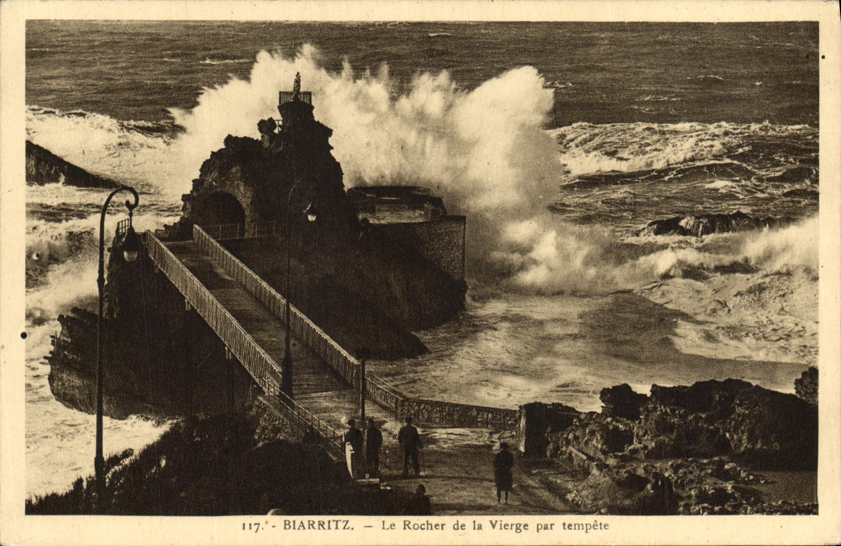 VINTAGE POSTCARD Biarritz the Rock Of the Virgin By Storm