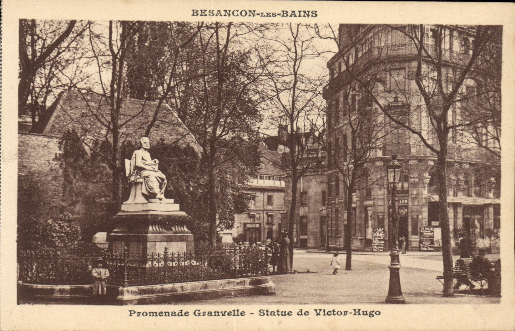 VINTAGE POSTCARD Besancon les Bains Promenade Granvelle Rules of Victor Hugo