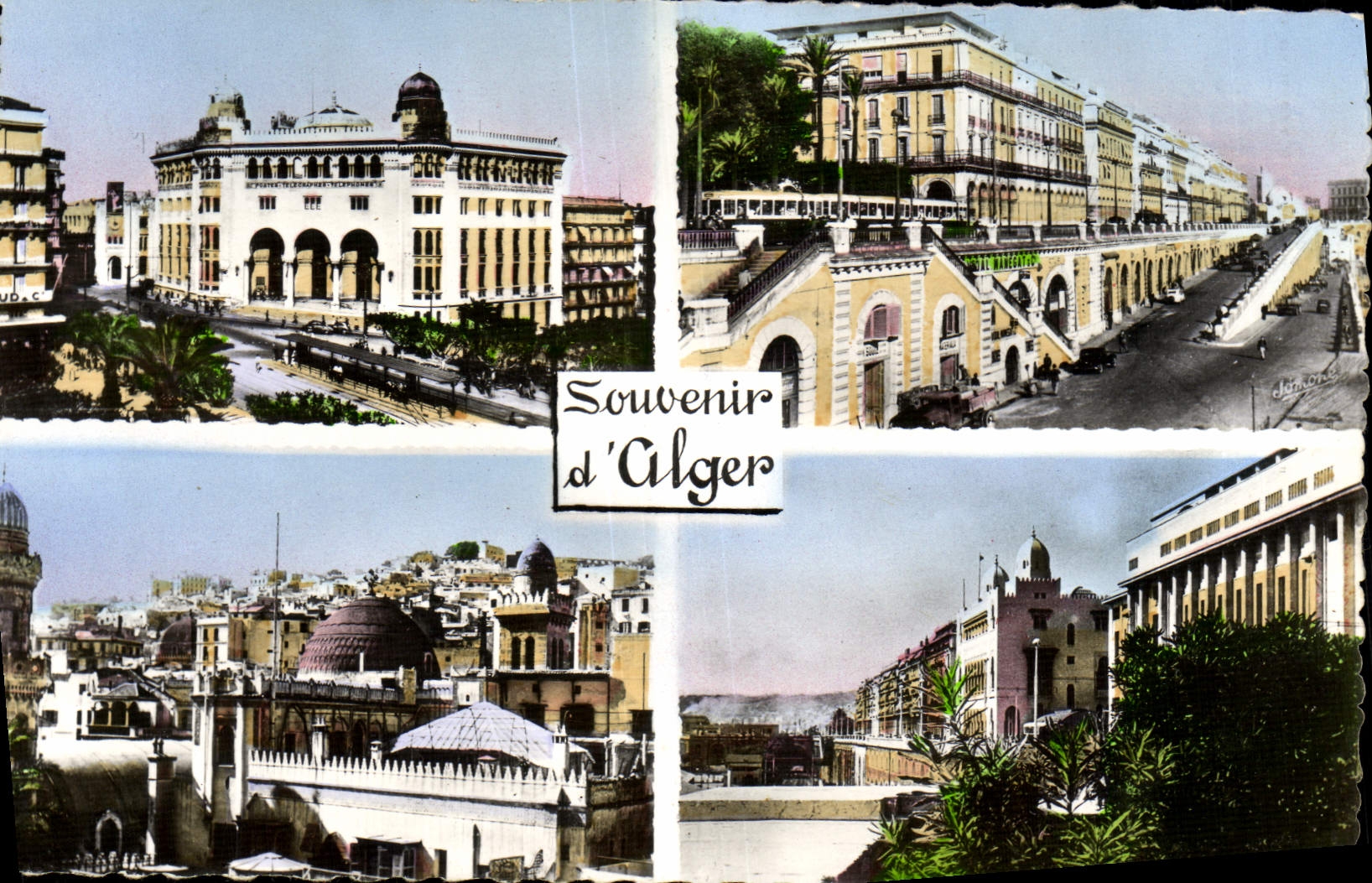 POSTAL MODERNA recuerdo de Argel el bulevar grande de la oficina de correos de la catedral Kasbah del palacio del arzobispo de la república