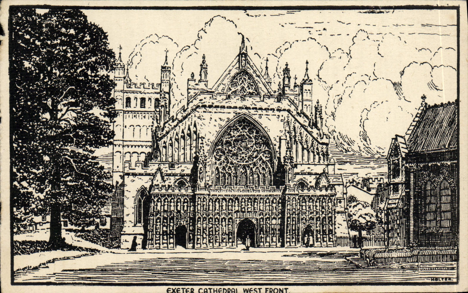 VINTAGE POSTCARD Exeter cathedral West face