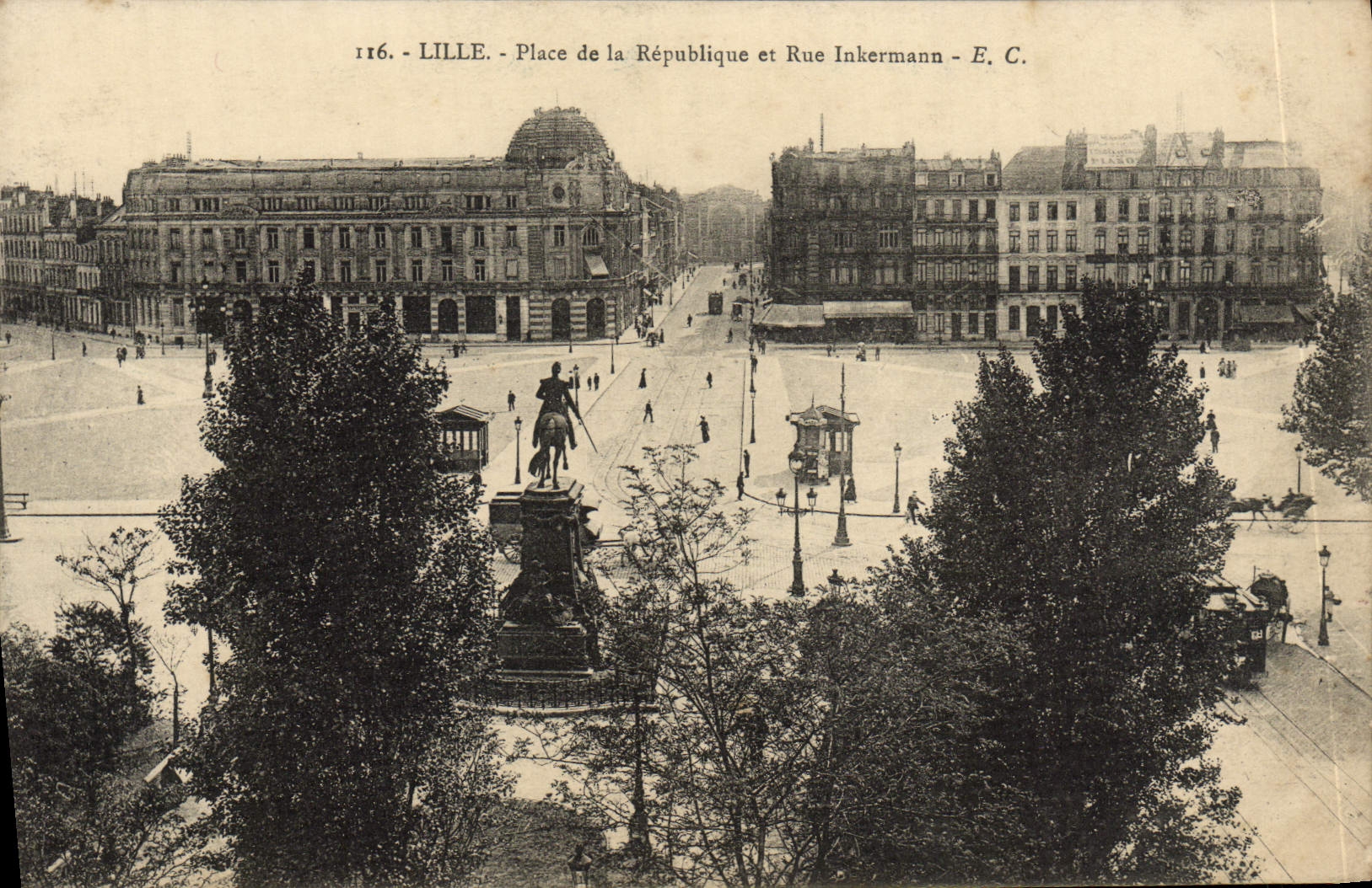 VINTAGE POSTCARD Lille Places Republic and Street Inkermann