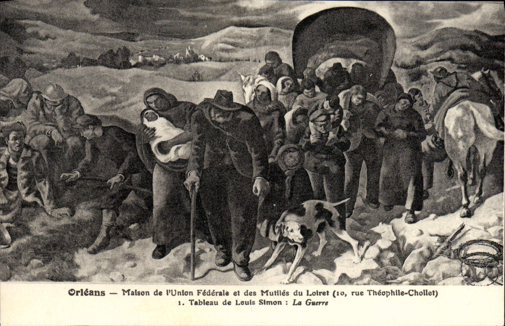 VINTAGE POSTCARD Orleans Federal House of Unlon and Of Mutilate Of Loiret Louis Simon the war Militaria Chien