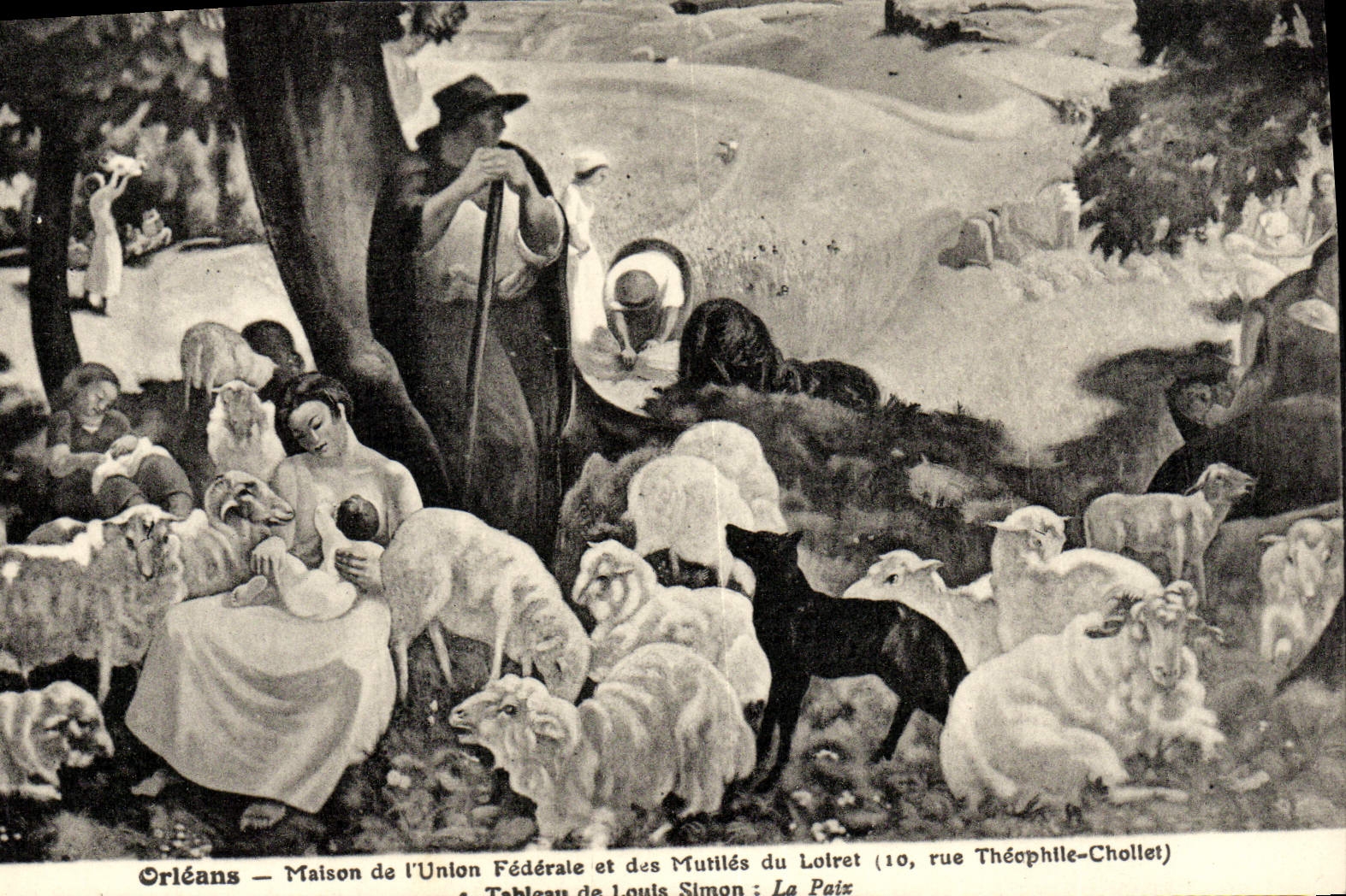 VINTAGE POSTCARD Orleans Federal House of Unlon and Of Mutilate Of Loiret Louis Simon peace Moutons Dog