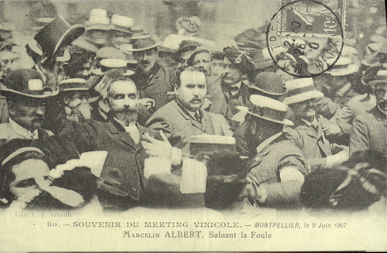 REPRO Souvenir du meeting vinicole Montpellier 9 juin 1907 Marcelin Albert saluant la foule 