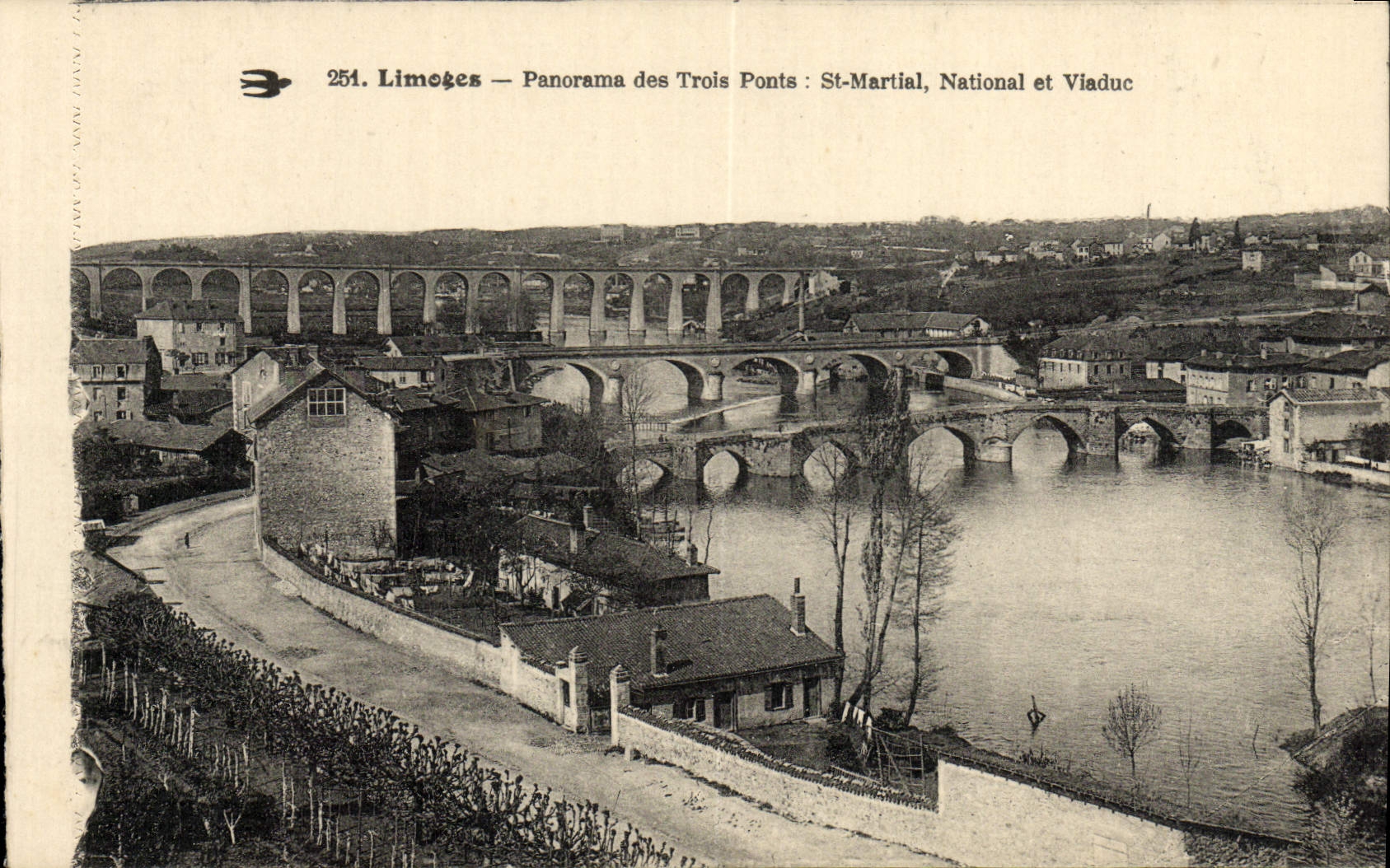 VINTAGE POSTCARD Limoges Panorama of the Three Bridges St National Martial and viaduct