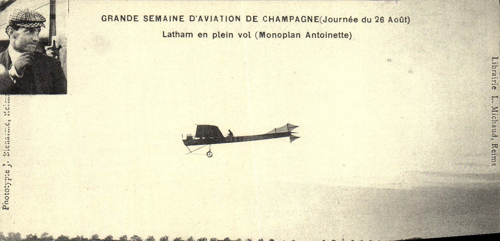 REPRO Great Week Of Aviation Of Champagne Latham August 26th in full flight Monoplane Antoinette Aviation