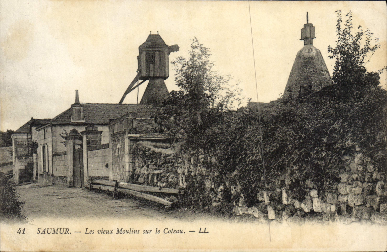 Hombres de Saumur de la POSTAL de la VENDIMIA viejos Moulins en la cuesta
