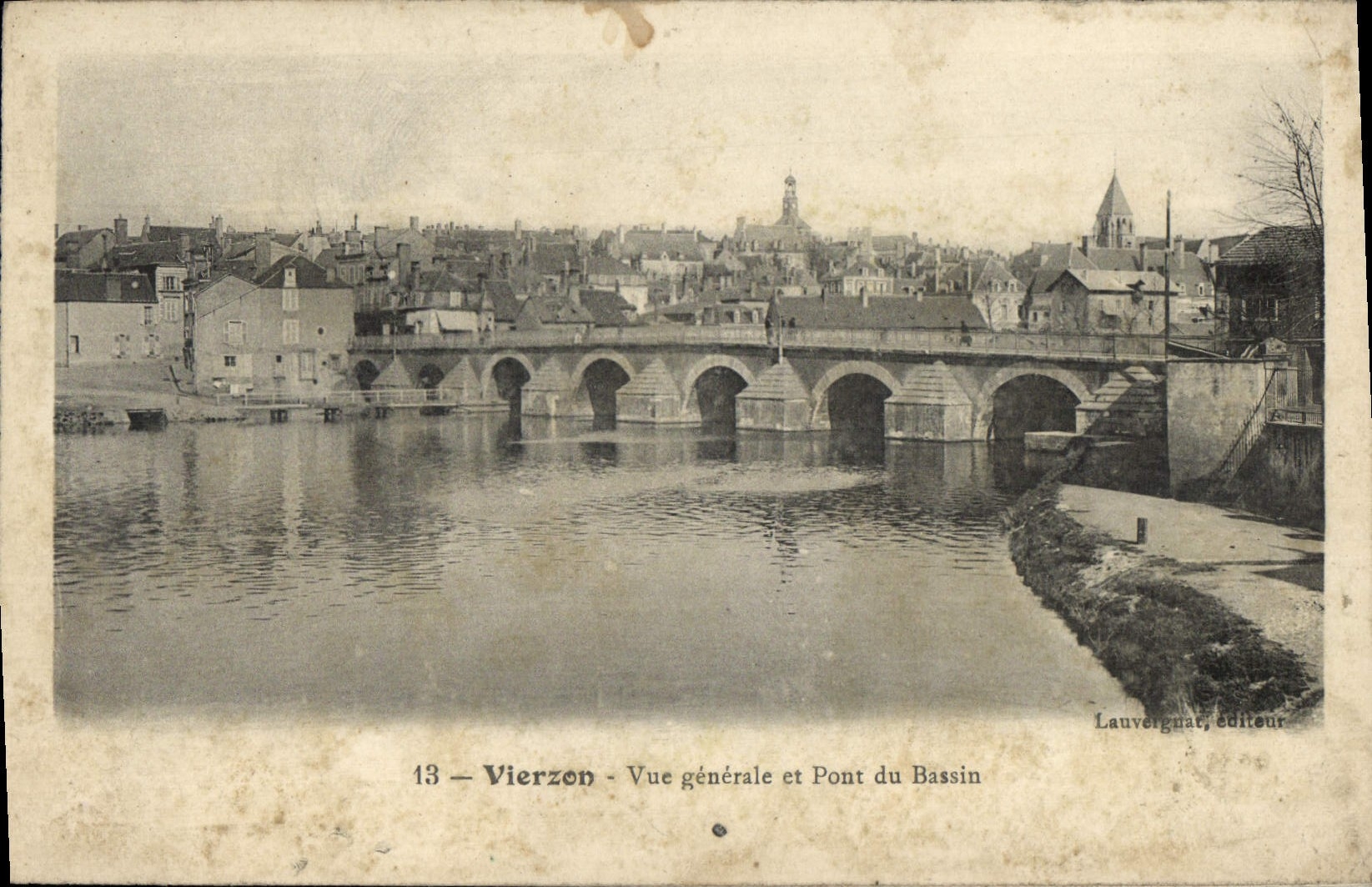 VINTAGE POSTCARD Vierzon View and Bridge Of the Basin