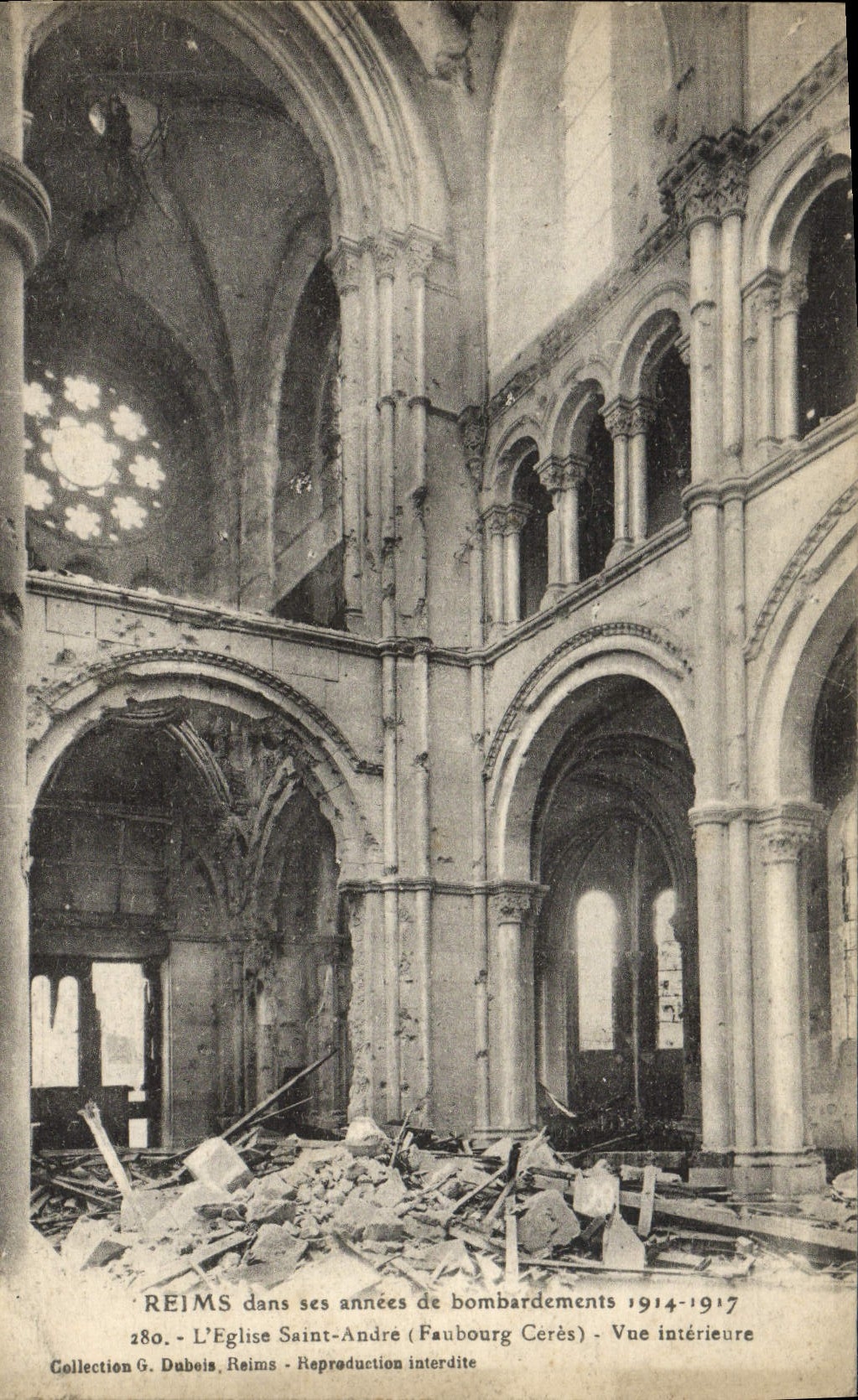 VINTAGE POSTCARD Rheims In Its Years of Bombardments Church Saint Andre Vue interior