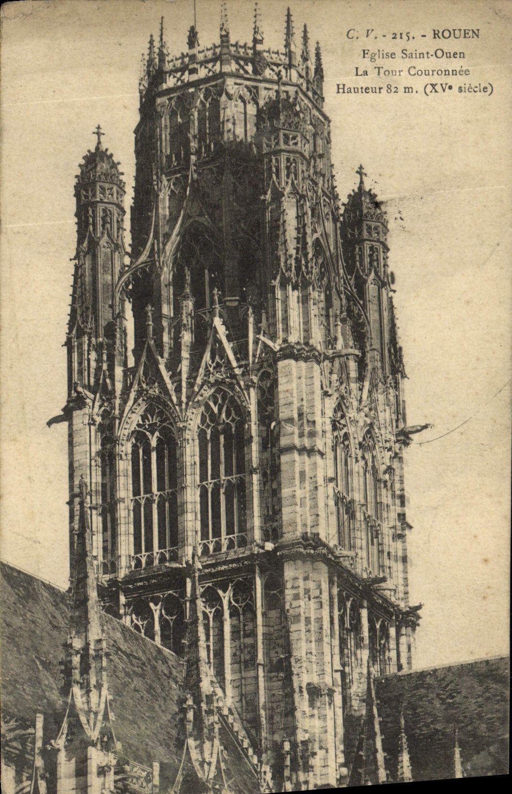 VINTAGE POSTCARD Rouen Church Ouen Saint the Couronnee Tower