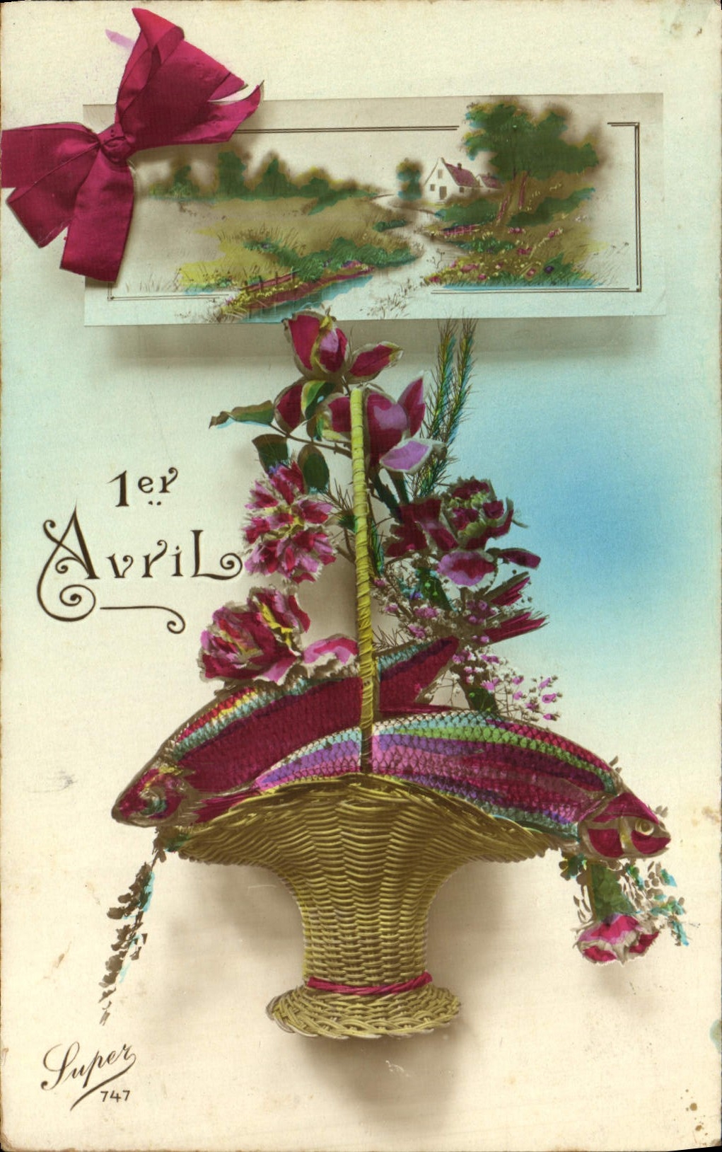 VINTAGE POSTCARD April 1st Easter fish