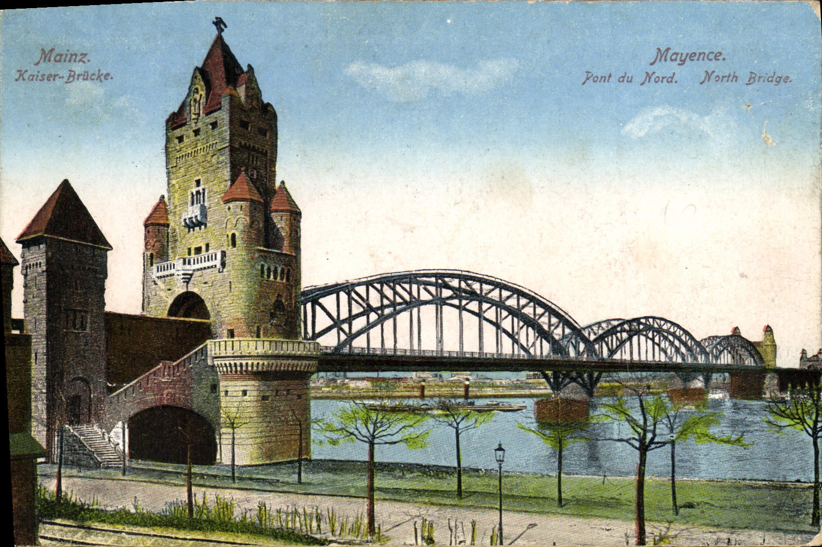 Puente de Maguncia Kaiser Brucker Maguncia de la POSTAL de la VENDIMIA del norte