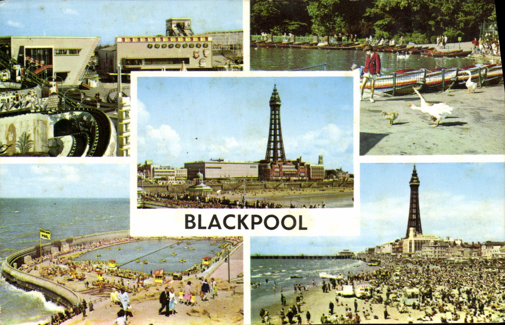 MODERN CARD Blackpool The pleasure Beach Botaing lake Stanley park