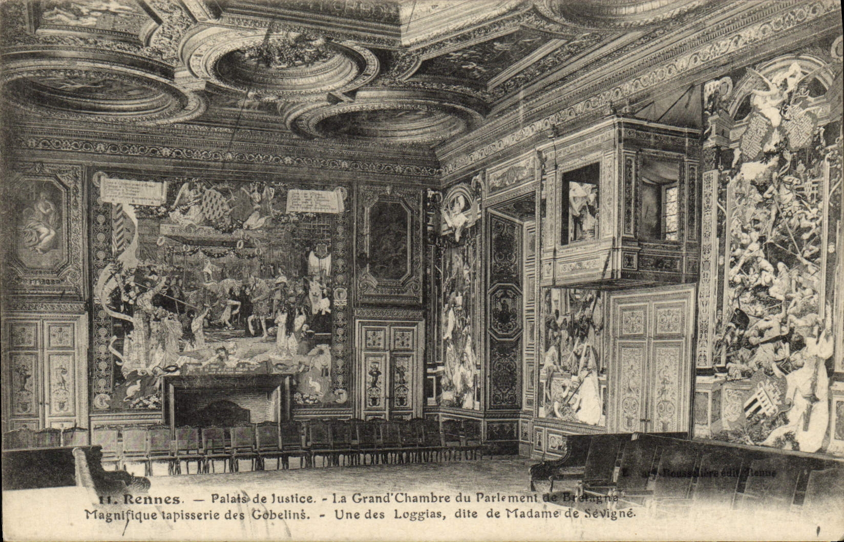 VINTAGE POSTCARD Rennes Law courts Large the Room Of the Parliament Tapestry of the Goblins