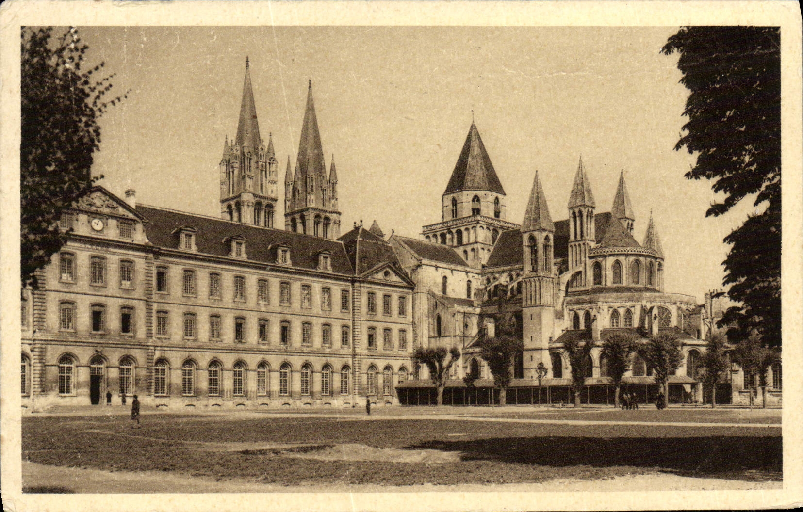 VINTAGE POSTCARD Caen Malherbe College and Eglise St Etienne