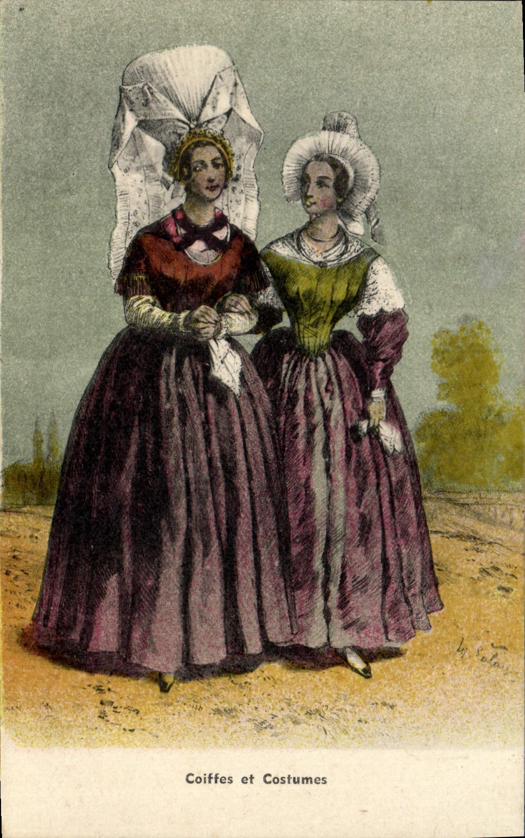 CPA Coiffes Et Costumes Folklore Normandie 