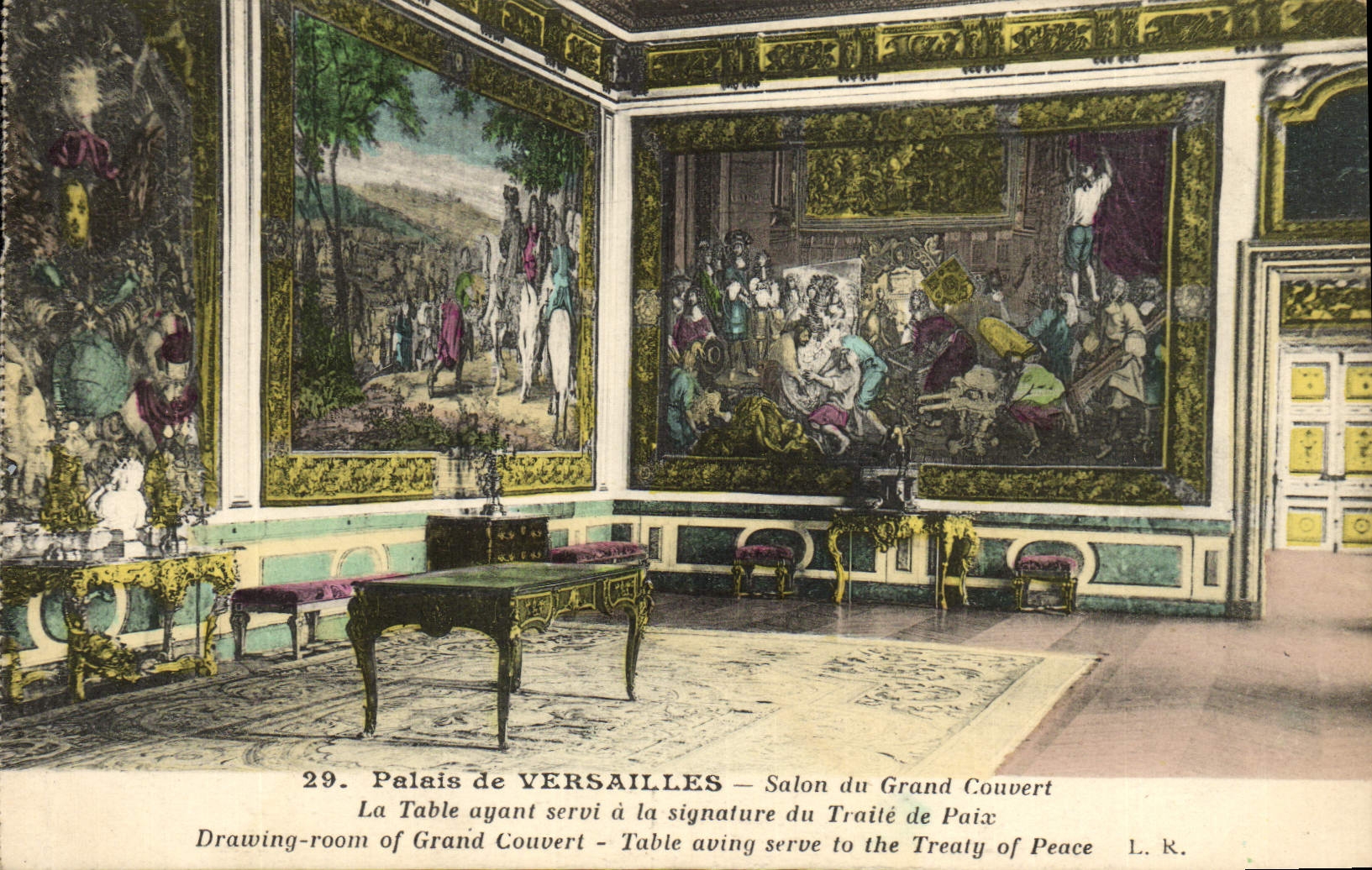 Paladar de la POSTAL de la VENDIMIA de la sala de estar de Versalles de la gran cubierta la tabla que es utilizada con la firma del bosquejo como paz