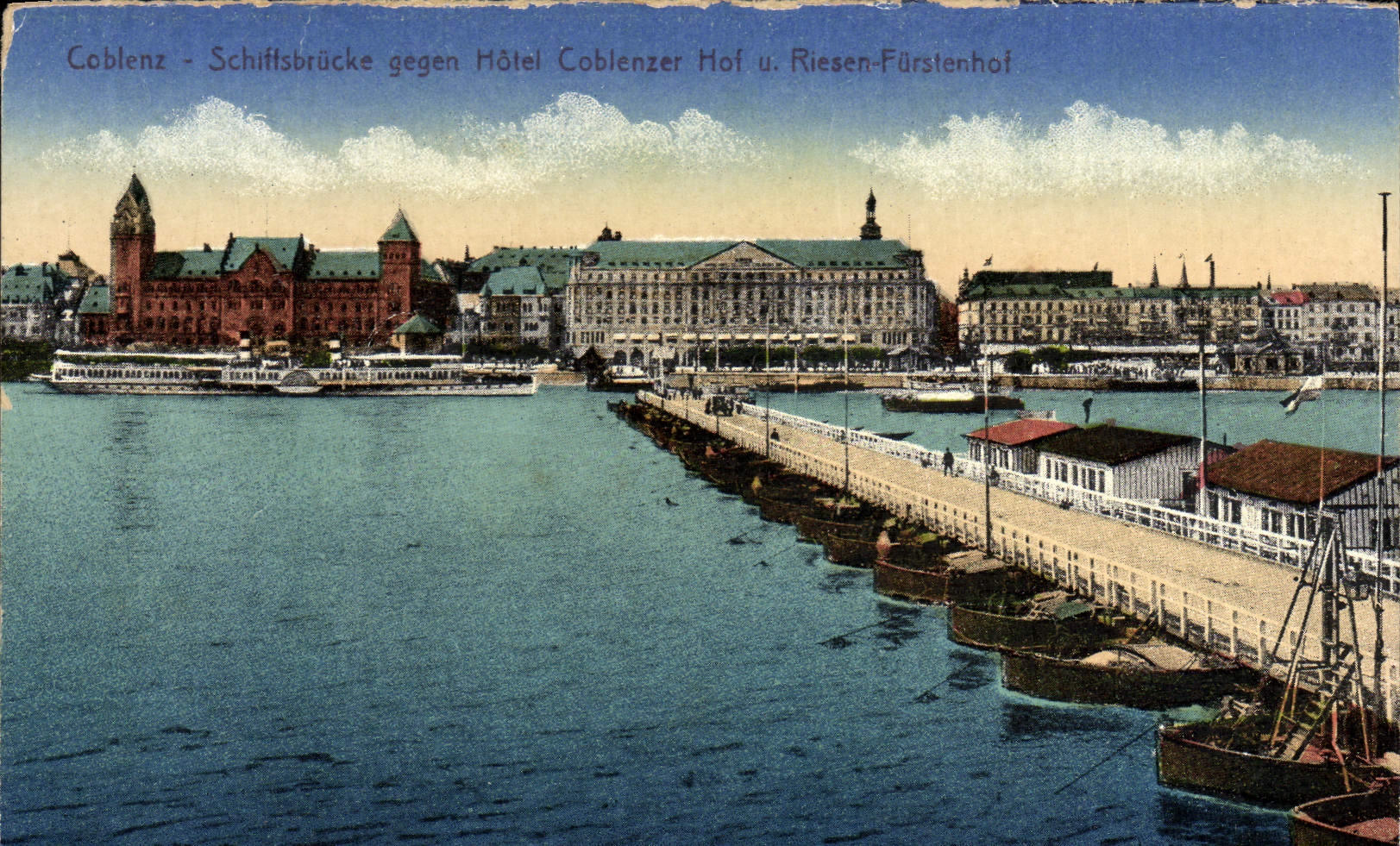 CPA Coblenz Schiftsbrucke Gegen Hotel Coblenzer