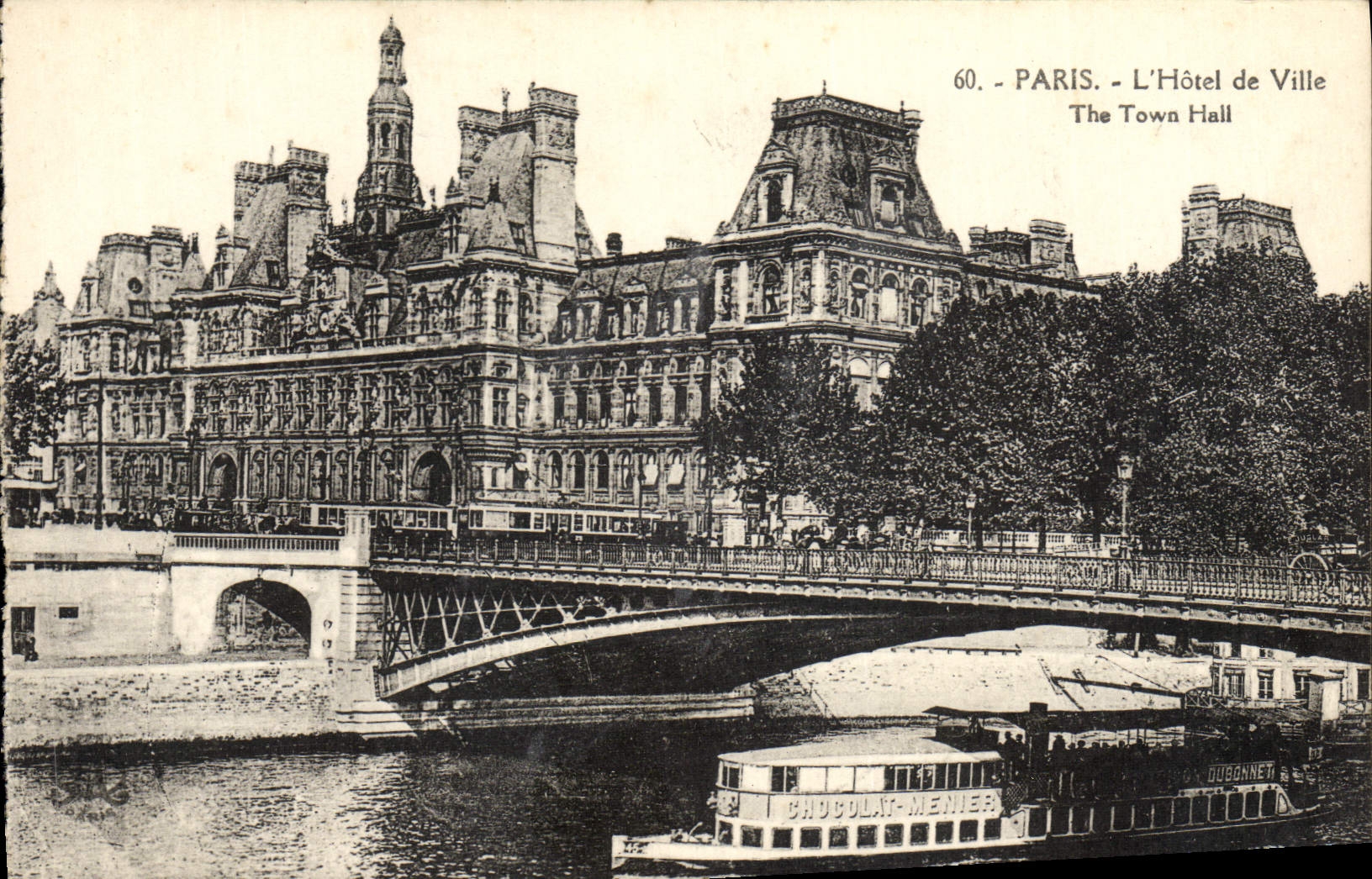 VINTAGE POSTCARD Paris the Town hall Barge Boat