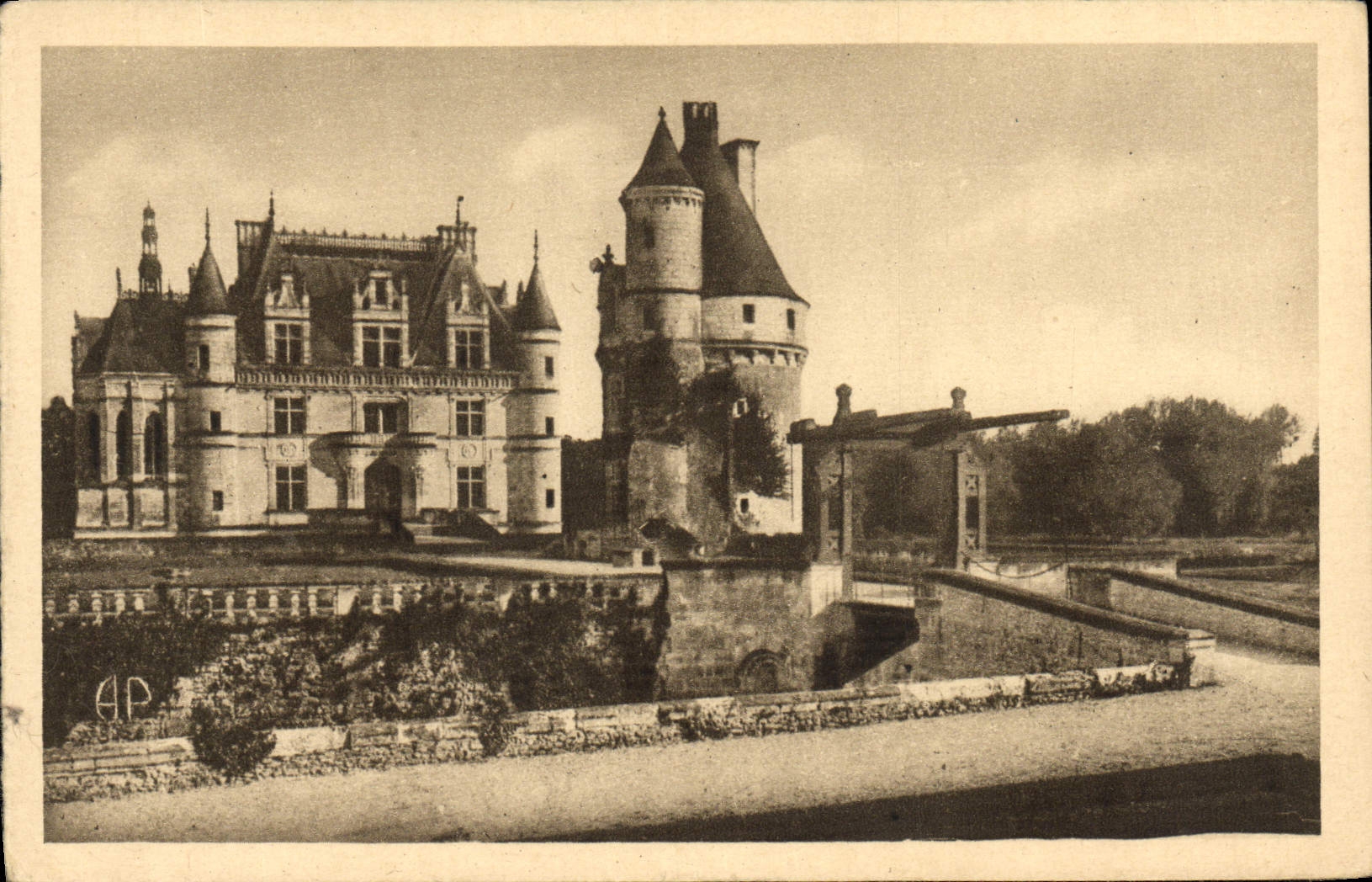 POSTAL Chenonceau de la VENDIMIA el castillo el ala Thomas Bohier la torre de las marcas