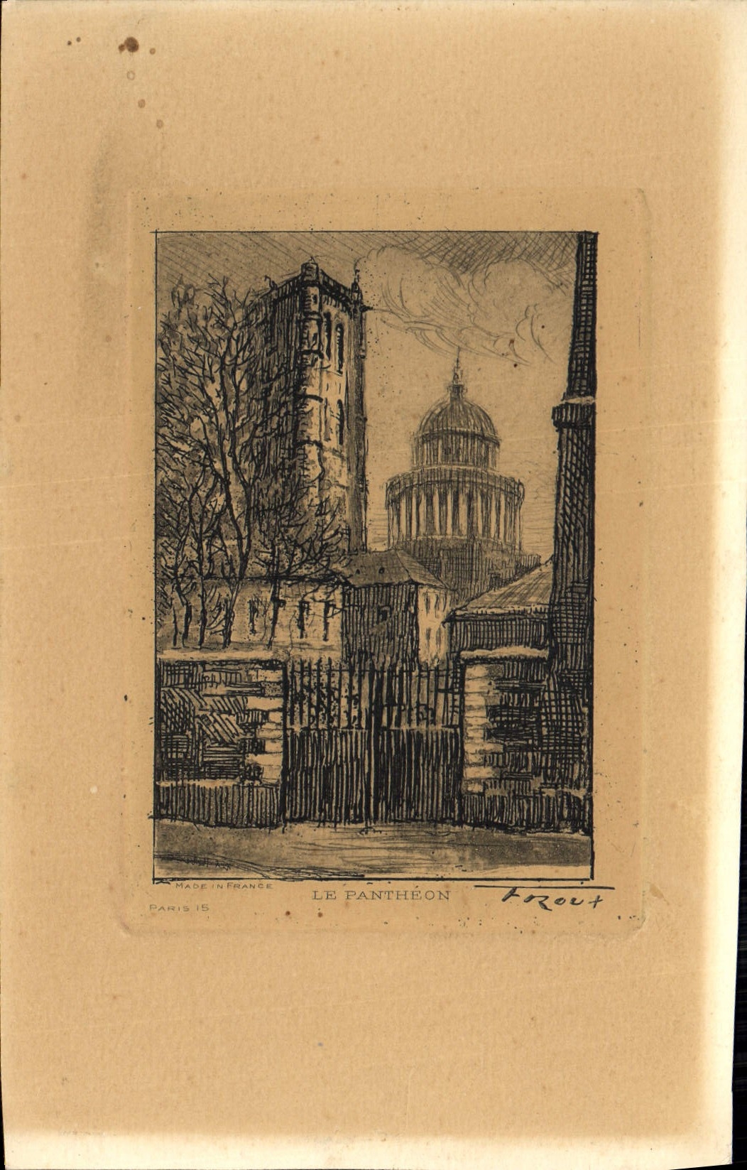 Drawing engraved Paris the Pantheon