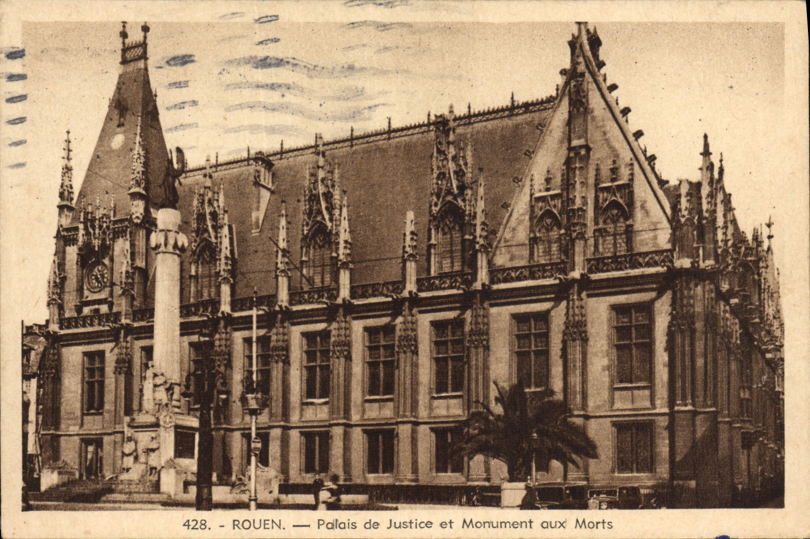 VINTAGE POSTCARD Rouen Law courts and War memorial