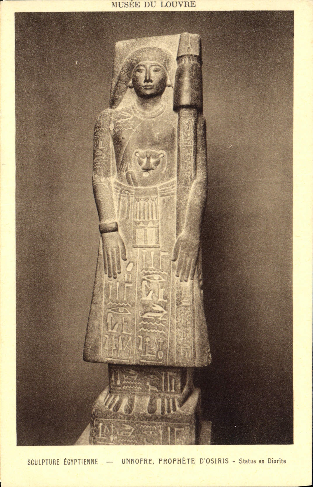 La escultura egipcia Unnofre Prophete de la POSTAL de la VENDIMIA de Osiris elimina del diorita de Egipto