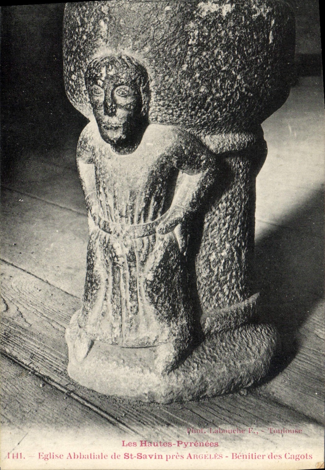 VINTAGE POSTCARD Abbey church of St Savin close Argeles Stoup of the Canting hypocrites