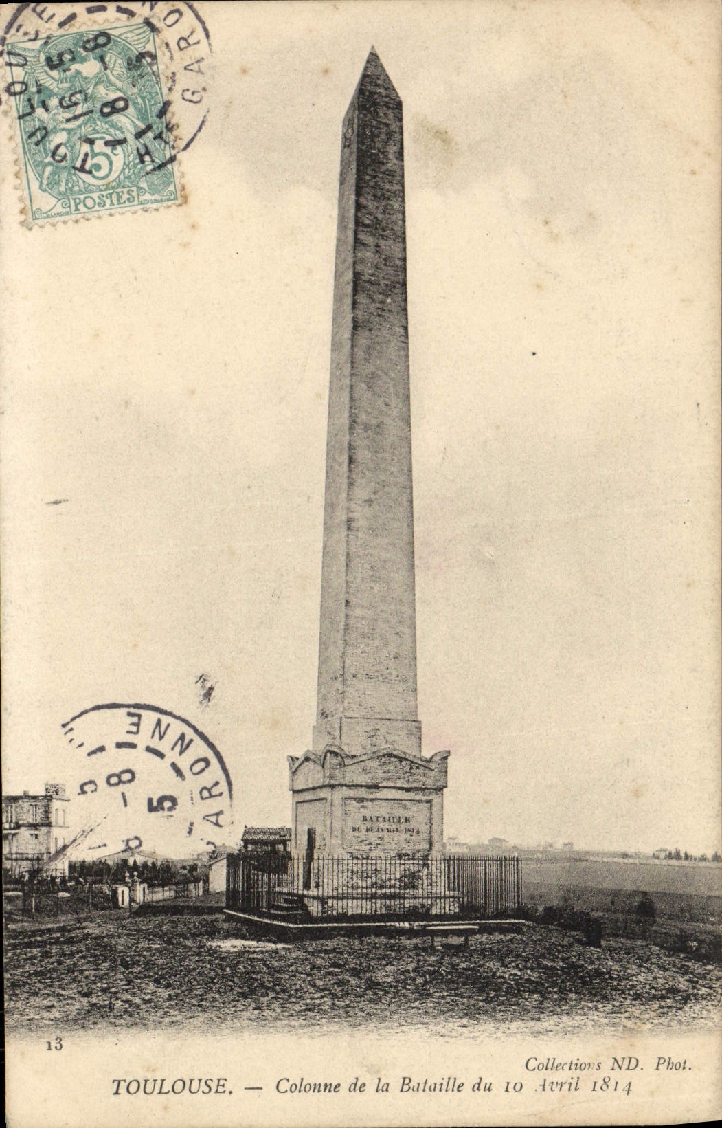 Columna de Toulouse de la POSTAL de la VENDIMIA de la batalla Militaria del 10 de abril de 1814