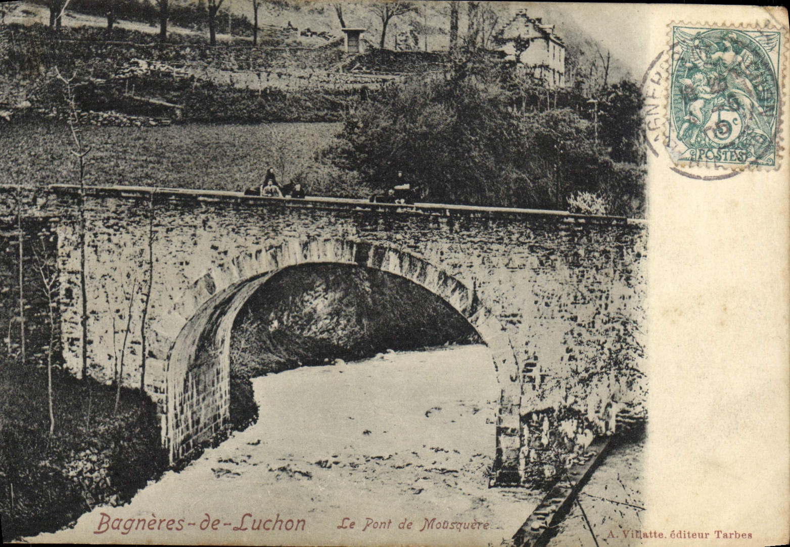 VINTAGE POSTCARD Bagneres de Luchon the Bridge of Mousquere