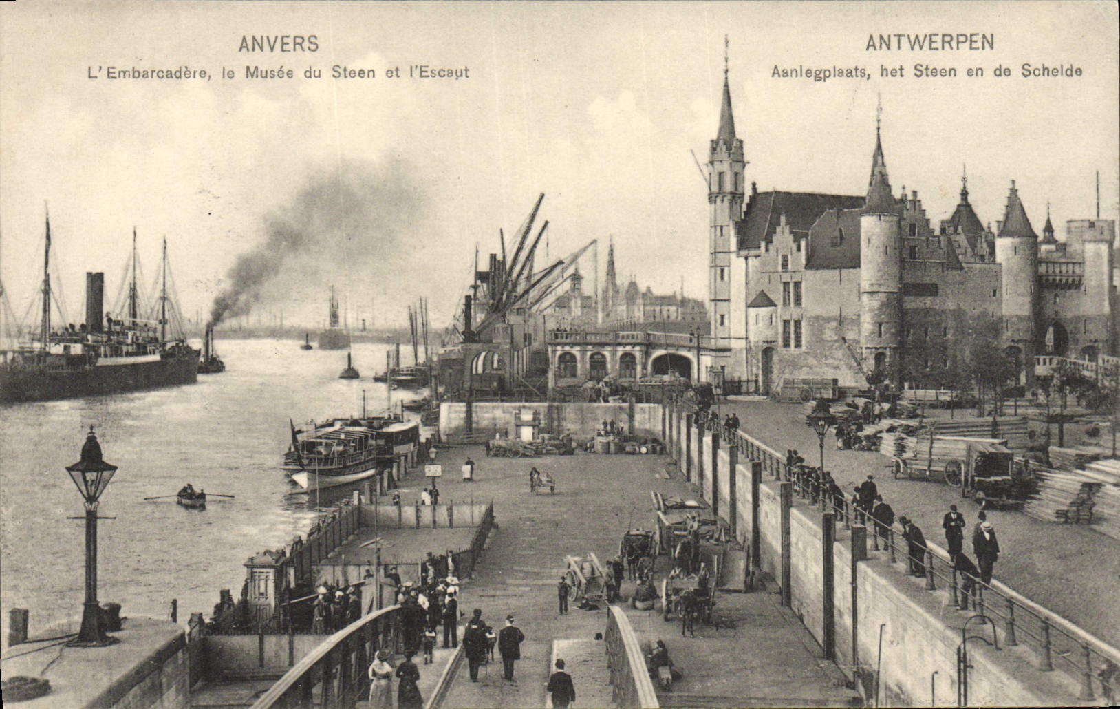 POSTAL Amberes de la VENDIMIA la etapa de aterrizaje el museo de Steen y de los barcos de Scheldt