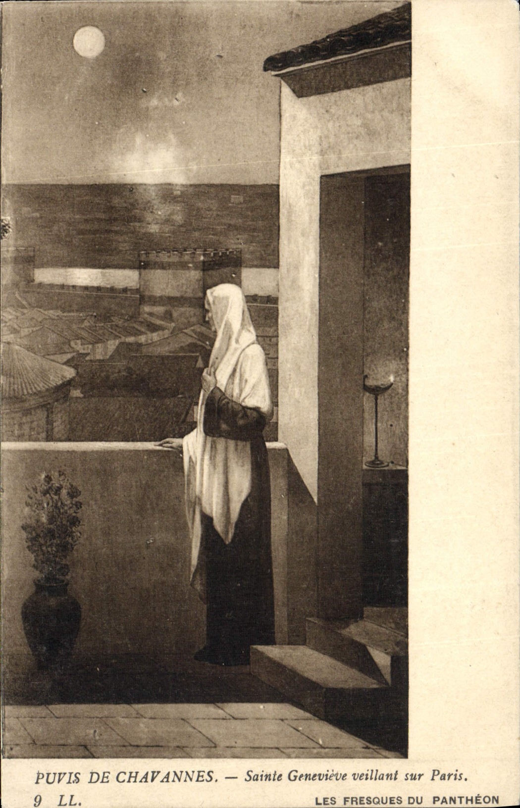 VINTAGE POSTCARD Paris Puvis De Chavannes Sainte Genevieve Taking care on Paris Frescos of Pantrion