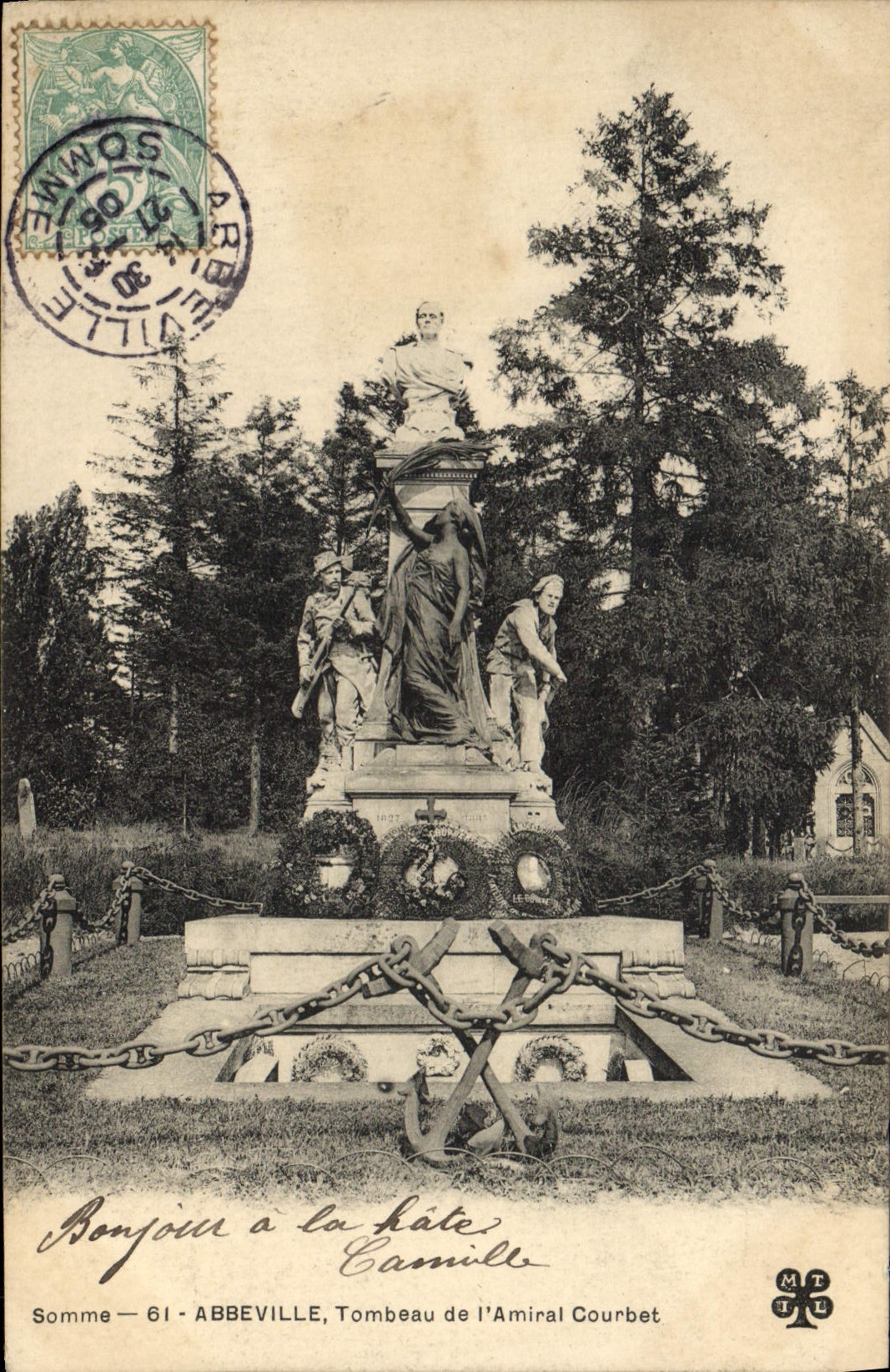 VINTAGE POSTCARD Abbeville Tomb of the Admiral Courbet