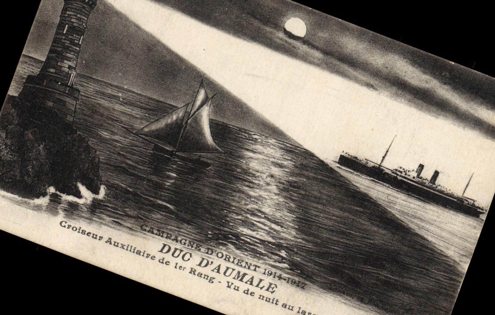 CPA Duc D'Aumale Croiseur Auxiliaire de 1er rang Vu de nuit au large de Corfou Bateau 