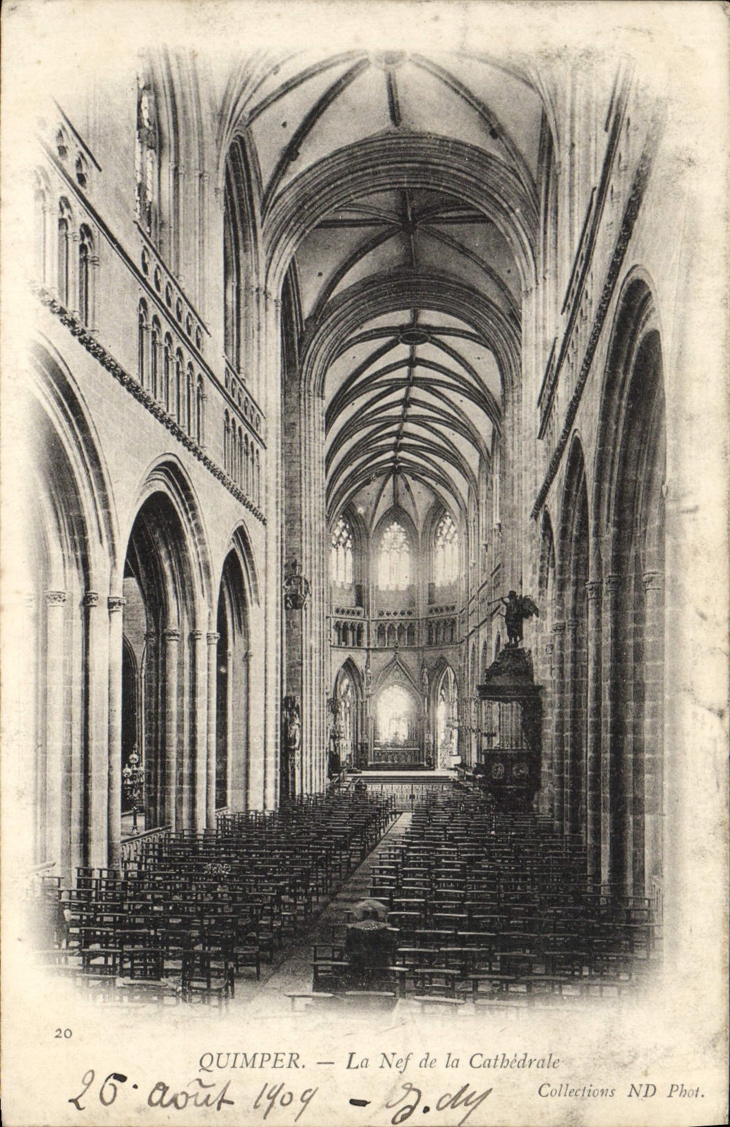VINTAGE POSTCARD Quimper the Nave of the Cathedral