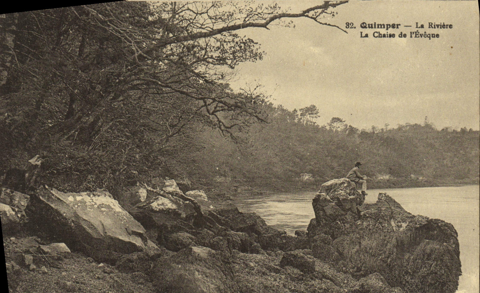 POSTAL Quimper de la VENDIMIA el río la silla del obispo
