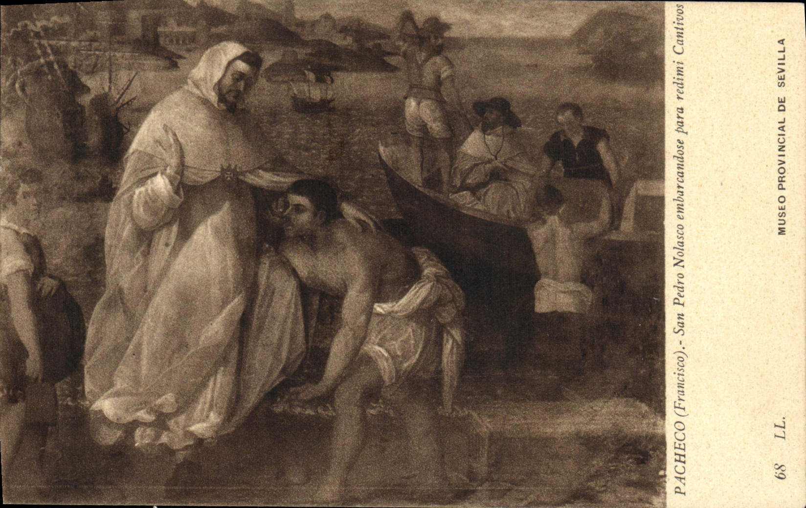 VINTAGE POSTCARD Pacheco San Pedro Nolasco embarcandose para redimi Cantivos Sevilla