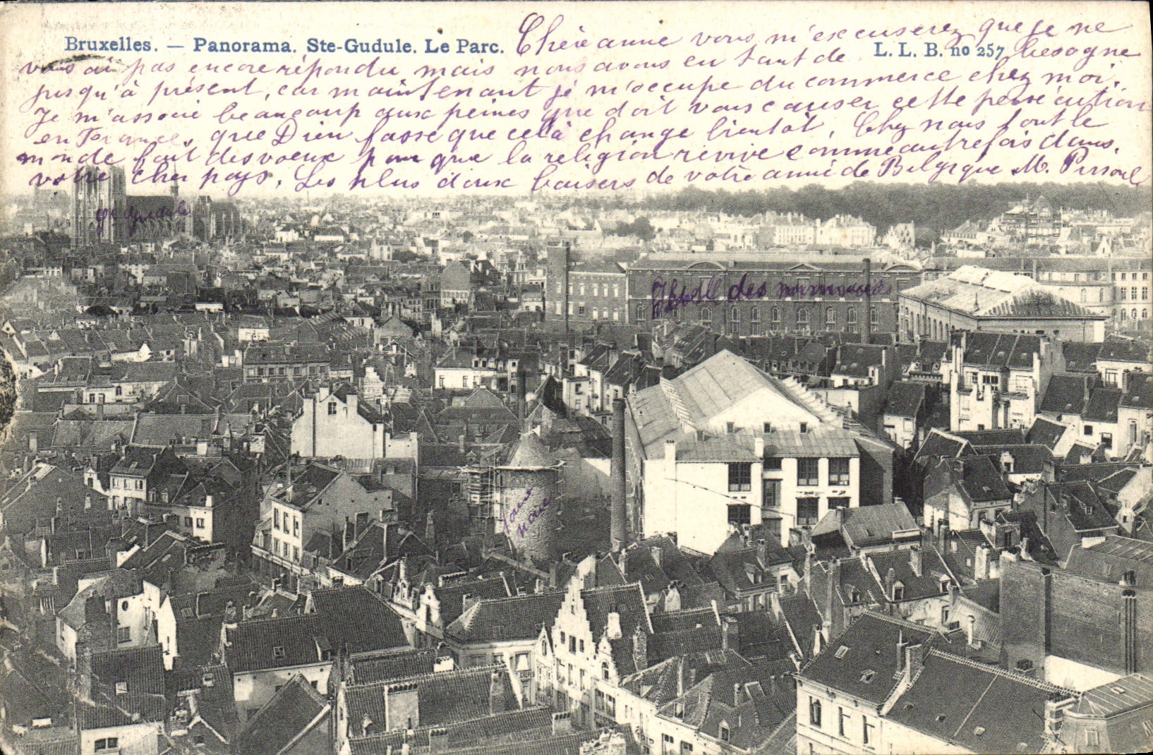 VINTAGE POSTCARD Brussels co. Gudule the Park