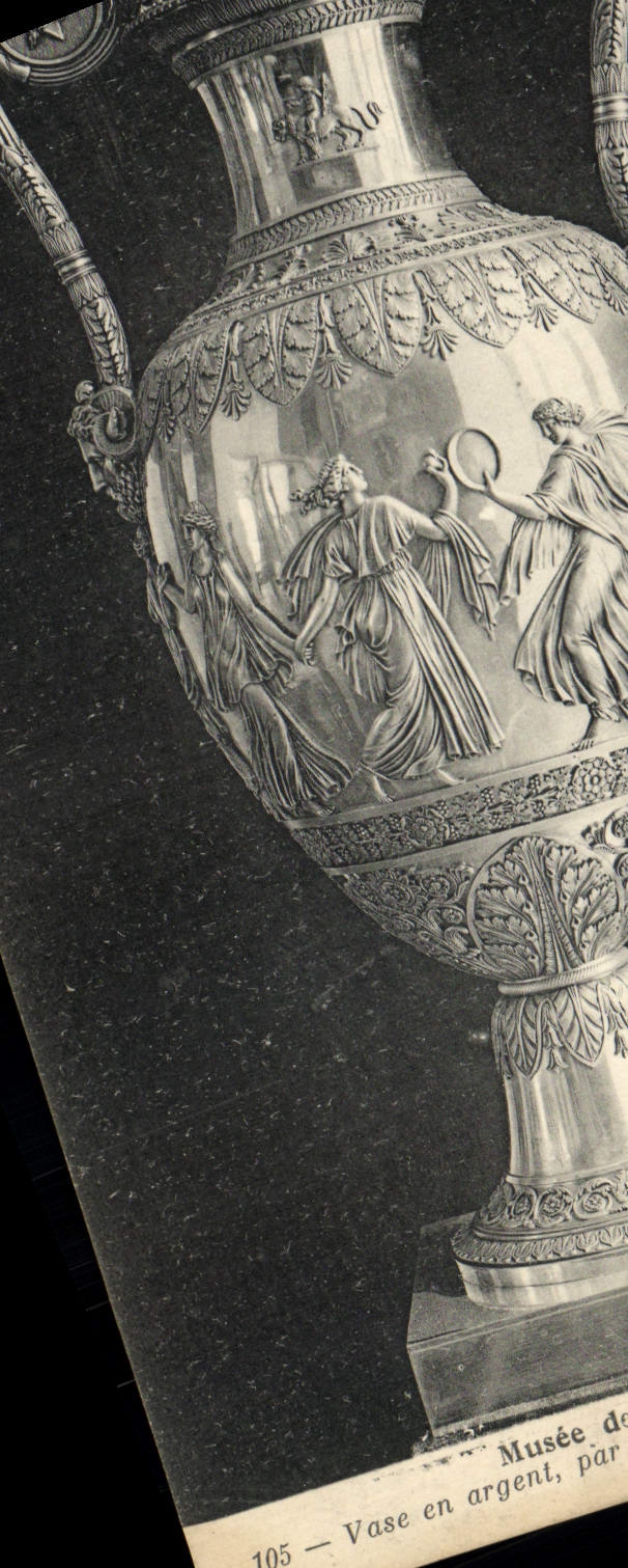 Museo de la POSTAL de la VENDIMIA de la plata decorativa de Odiot del florero de los artes