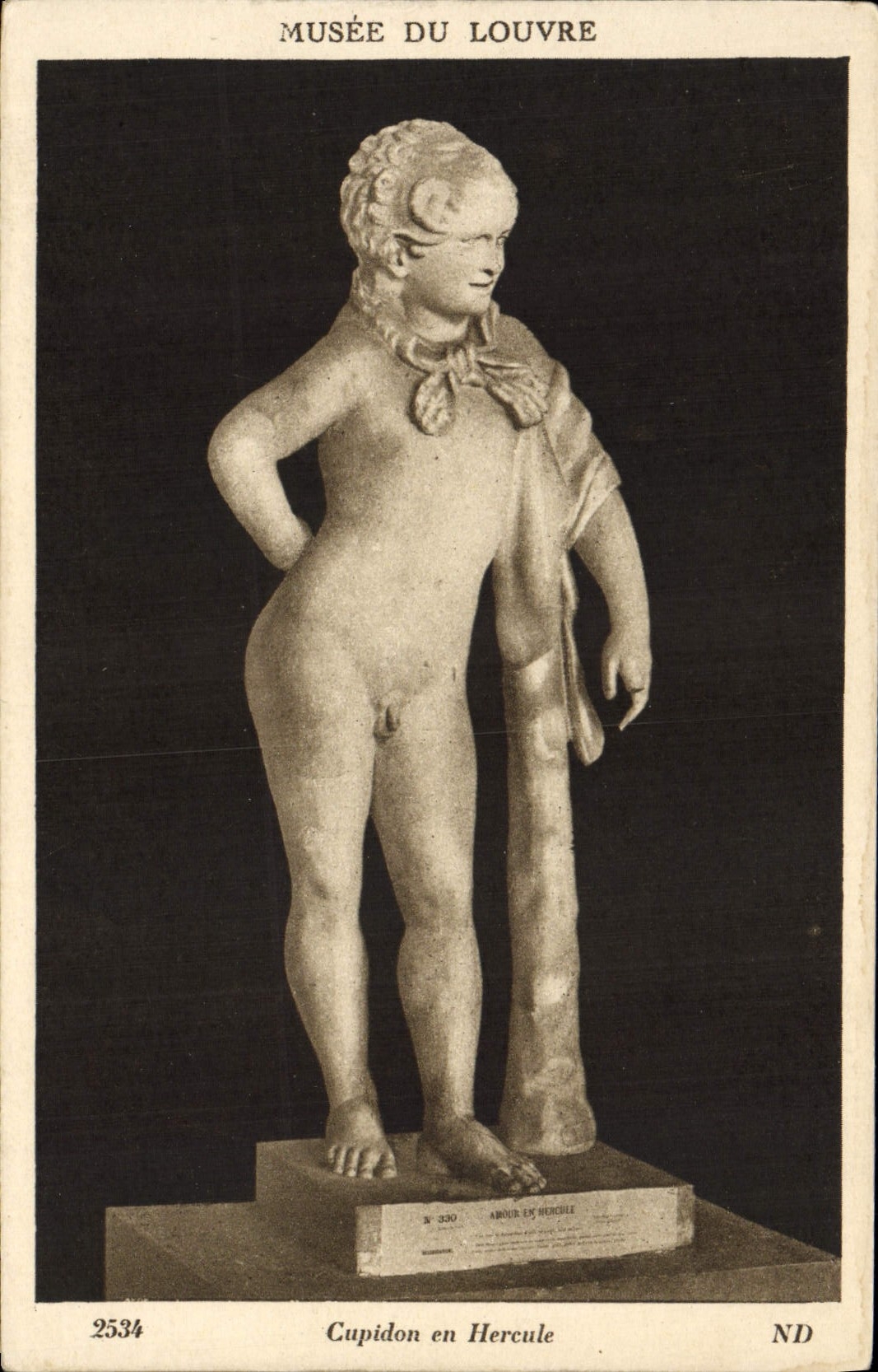 VINTAGE POSTCARD Cupid as a Hercules Museum of Louvre