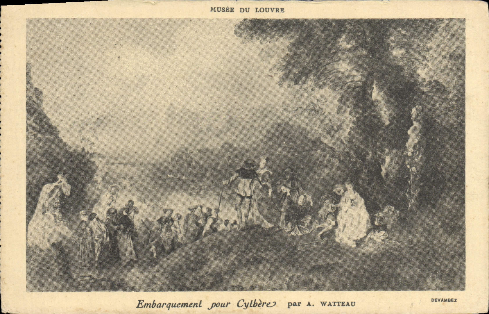 VINTAGE POSTCARD Museum of Louvre Loading for Cythere Watteau