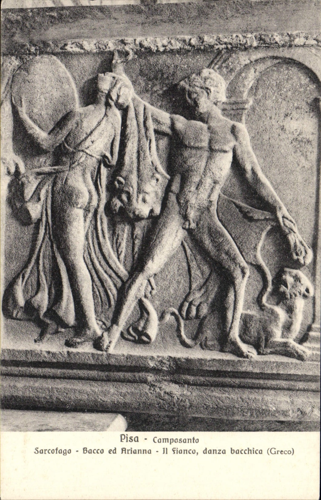 VINTAGE POSTCARD Campasanto Sarcofago Bacco ED Arianna Rammed