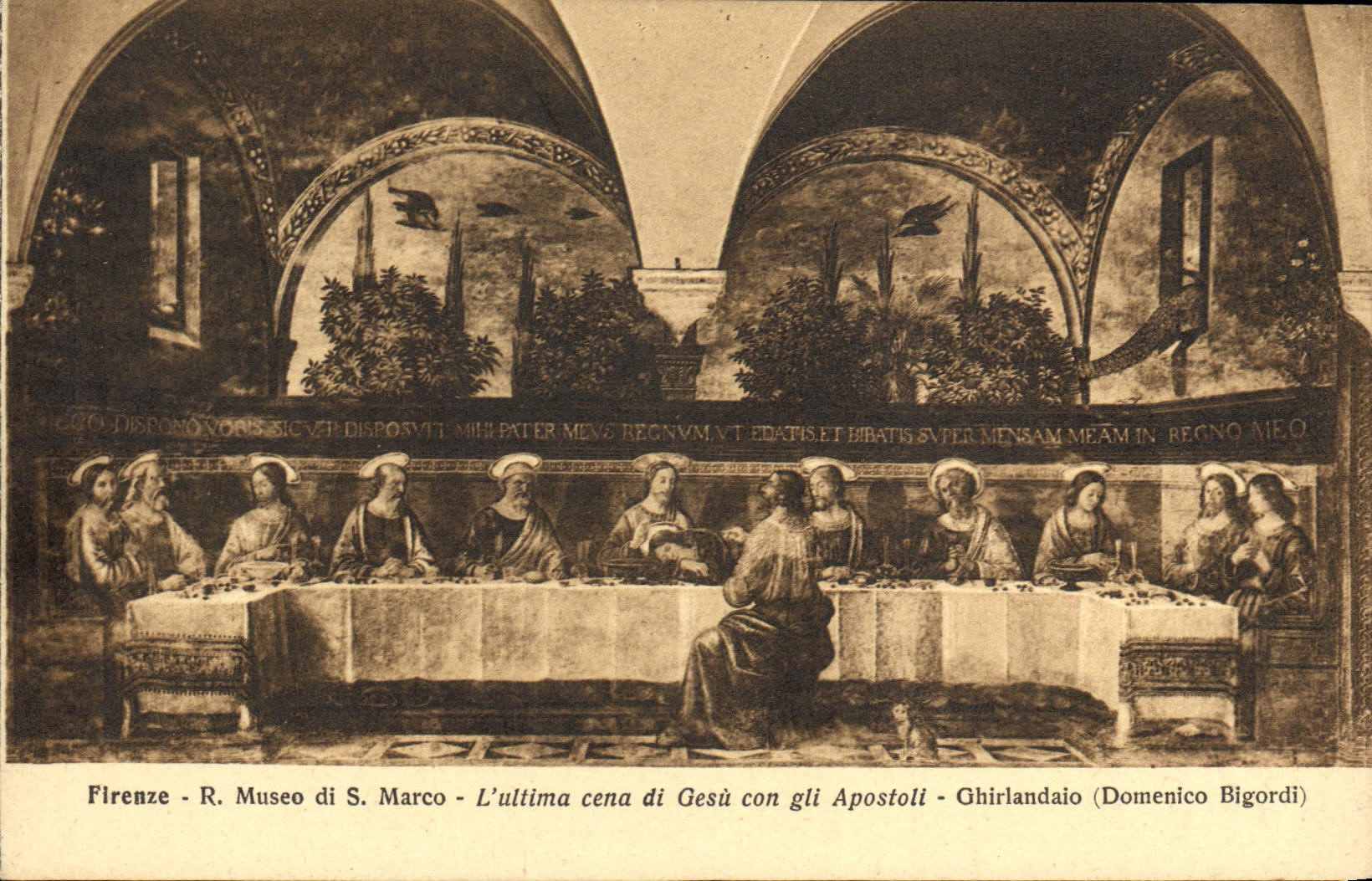 VINTAGE POSTCARD Firenze R Museo Di S Marco Ultima Cena Di Gesu Idiot Gli apostoli Ghirlandaio Domenico Bigordi